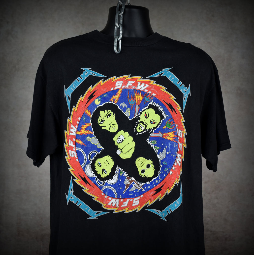 1996 metallica vintage s.f.w. fan club classic cult classic 90s so what design band t-shirt