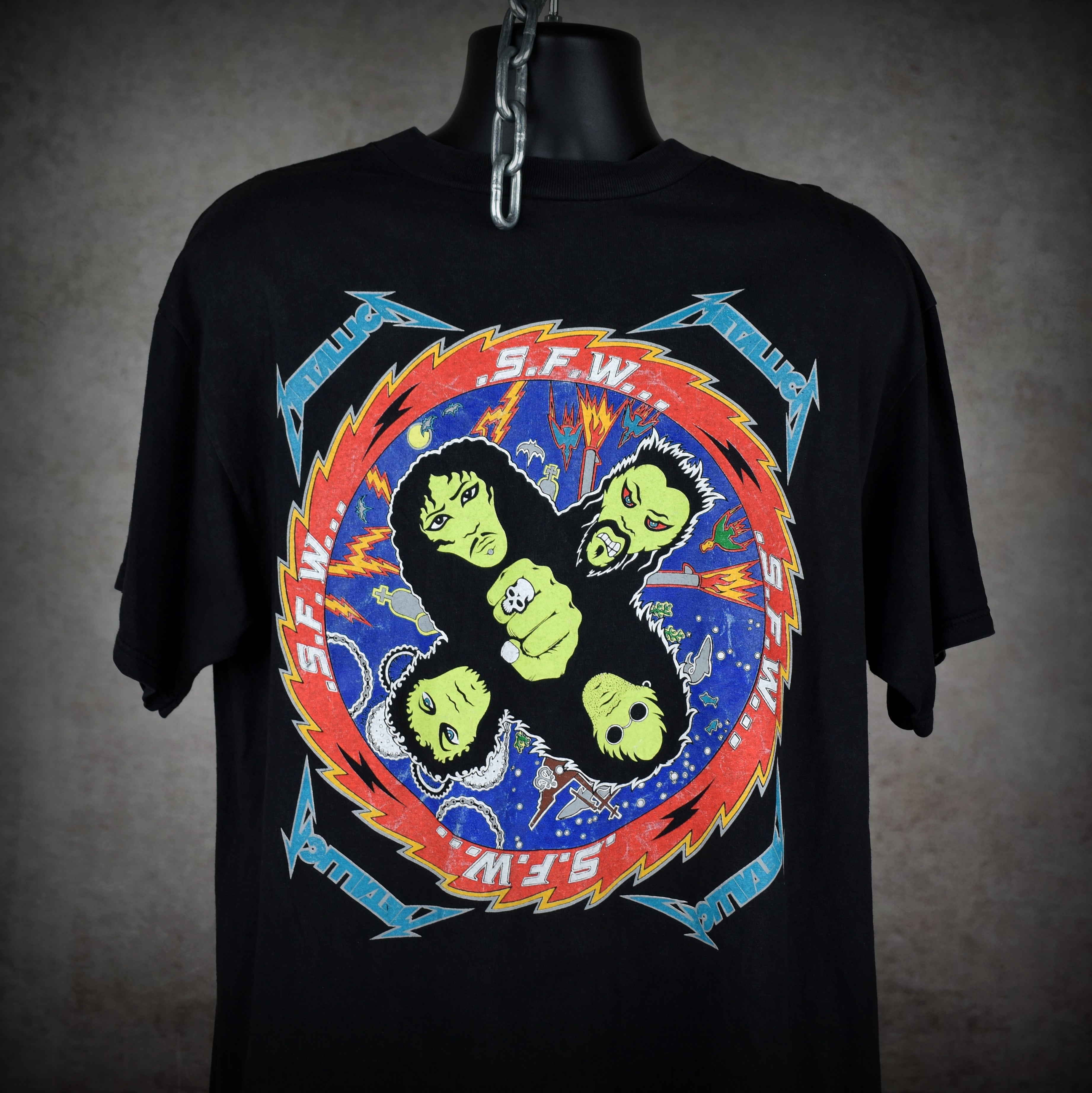 1996 metallica vintage s.f.w. fan club classic cult classic 90s so what design band t-shirt