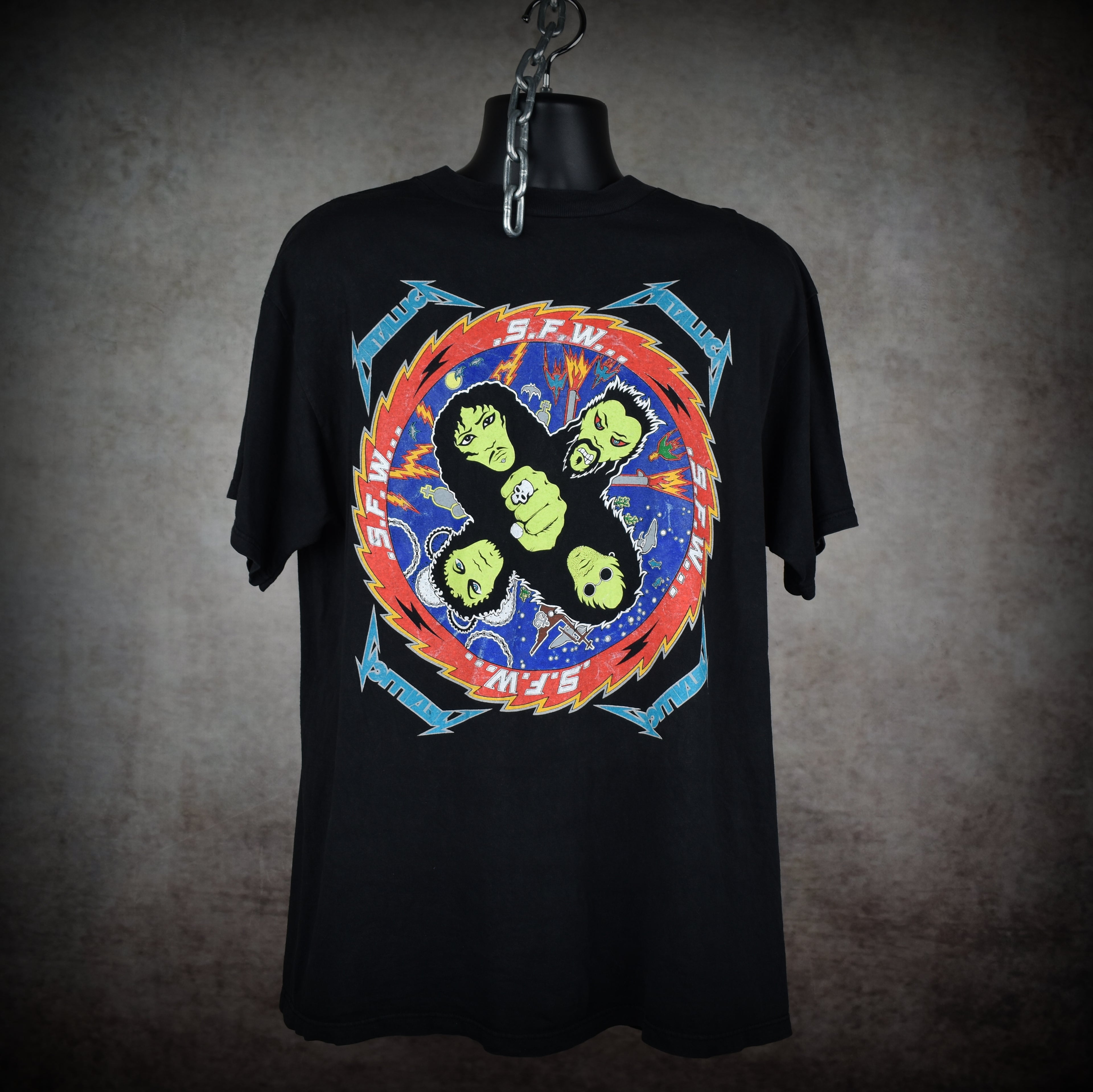 1996 metallica vintage s.f.w. fan club classic cult classic 90s so what design band t-shirt