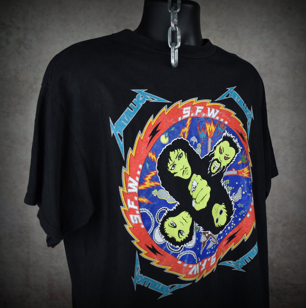 1996 metallica vintage s.f.w. fan club classic cult classic 90s so what design band t-shirt