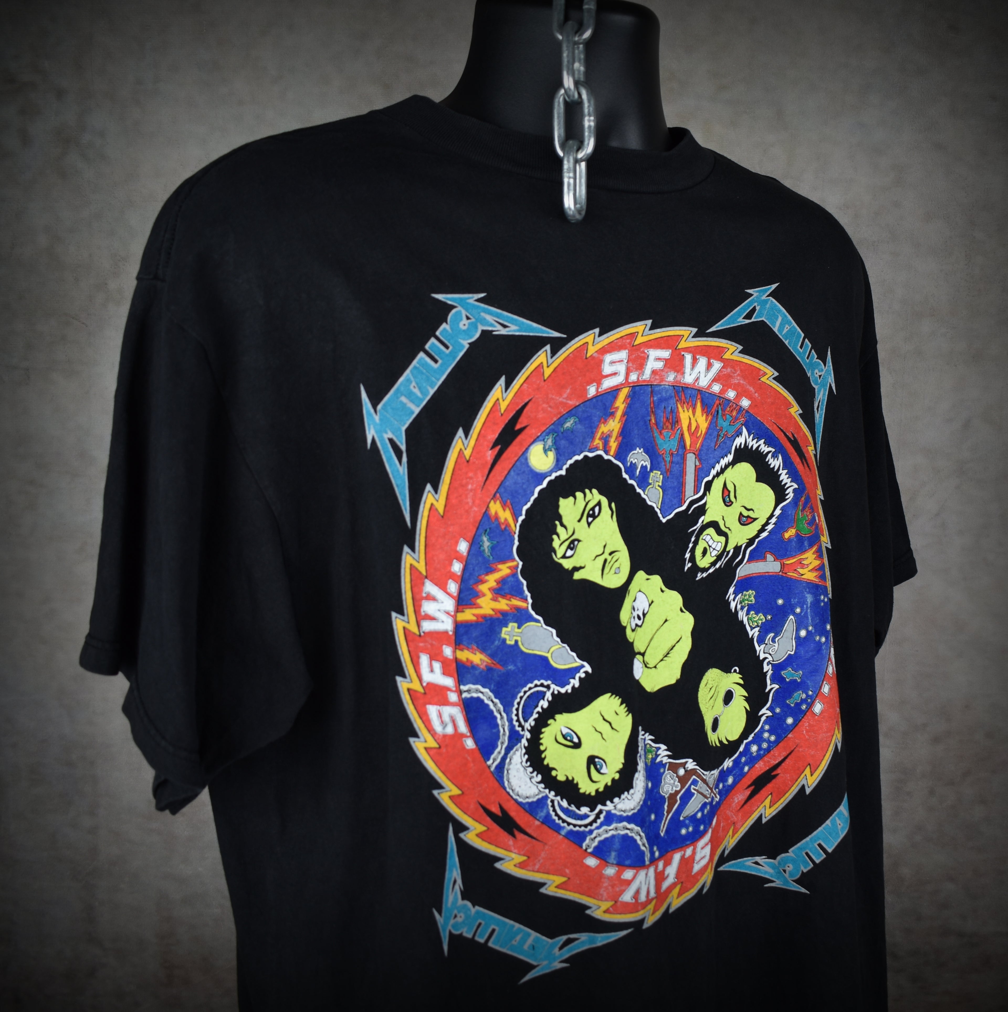 1996 metallica vintage s.f.w. fan club classic cult classic 90s so what design band t-shirt