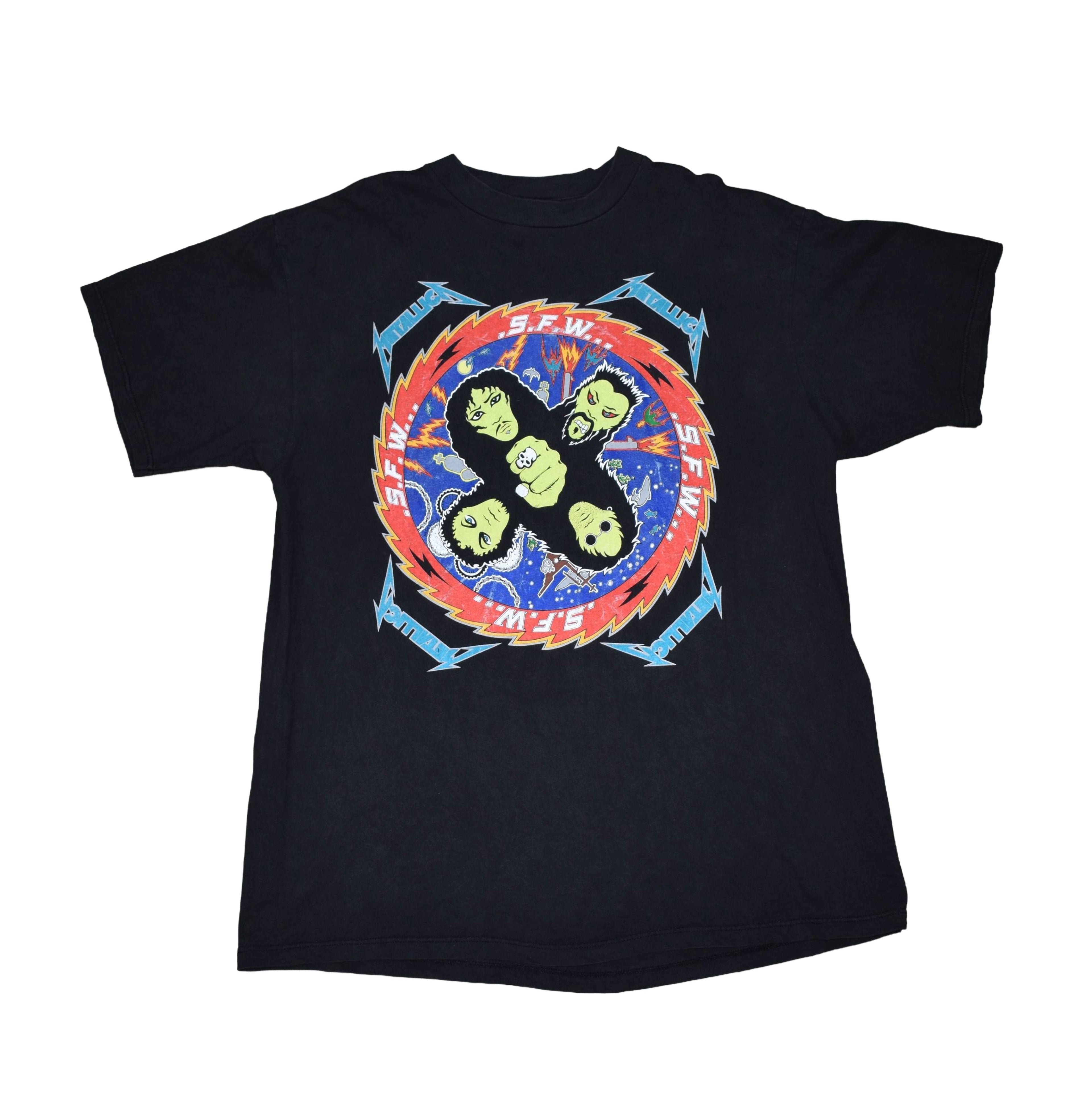 1996 metallica vintage s.f.w. fan club classic cult classic 90s so what design band t-shirt