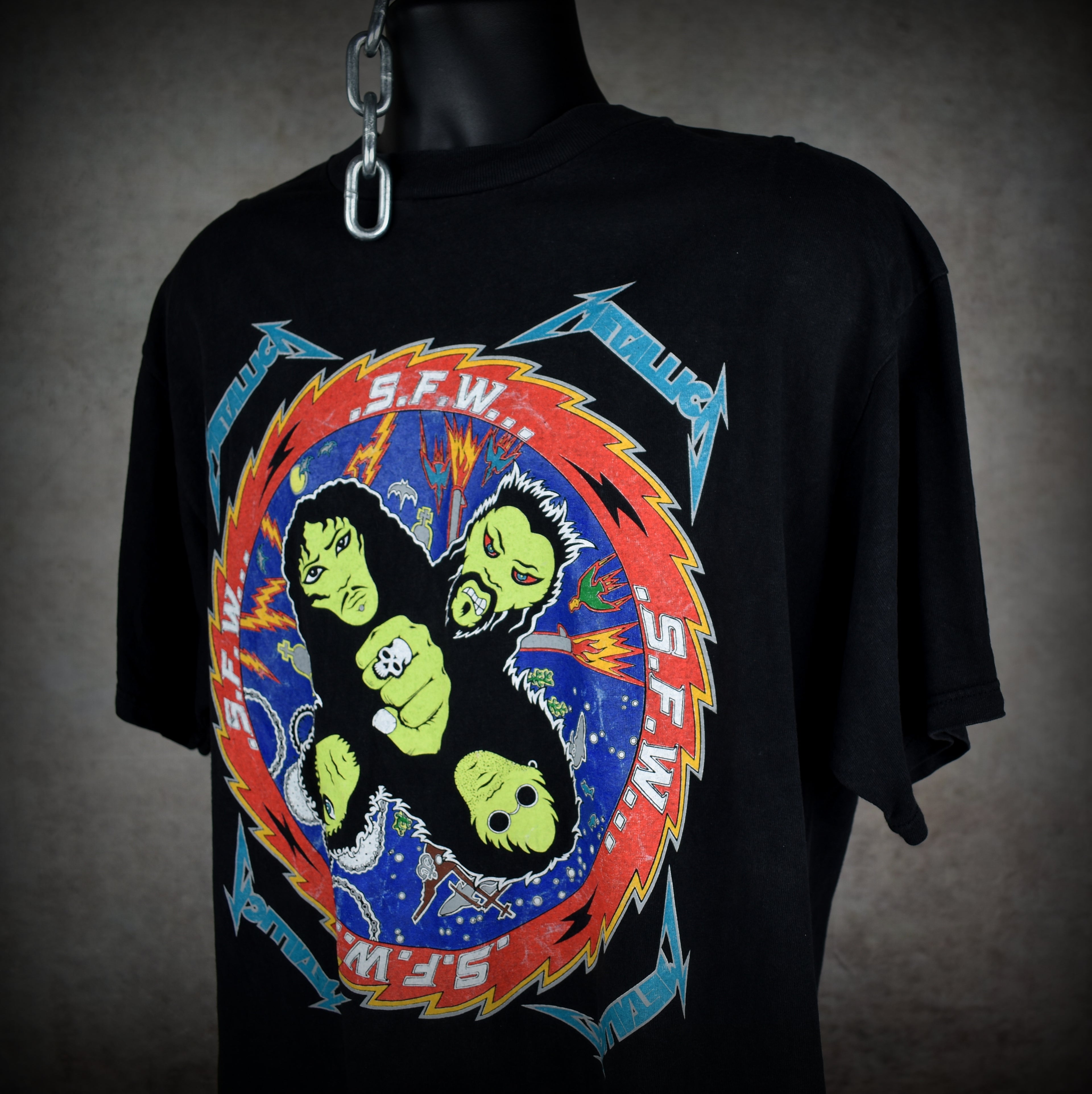 1996 metallica vintage s.f.w. fan club classic cult classic 90s so what design band t-shirt
