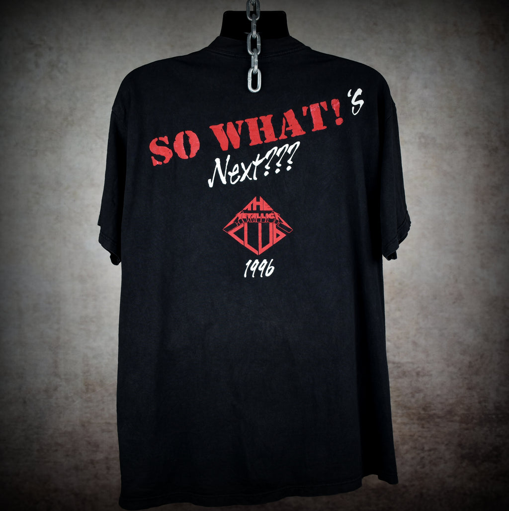 1996 metallica vintage s.f.w. fan club classic cult classic 90s so what design band t-shirt