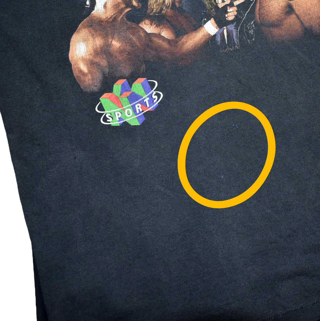 1998 wcw / nwo revenge vintage hollywood hogan + kevin nash + raven + goldberg n64 wrestling video game promo t-shirt