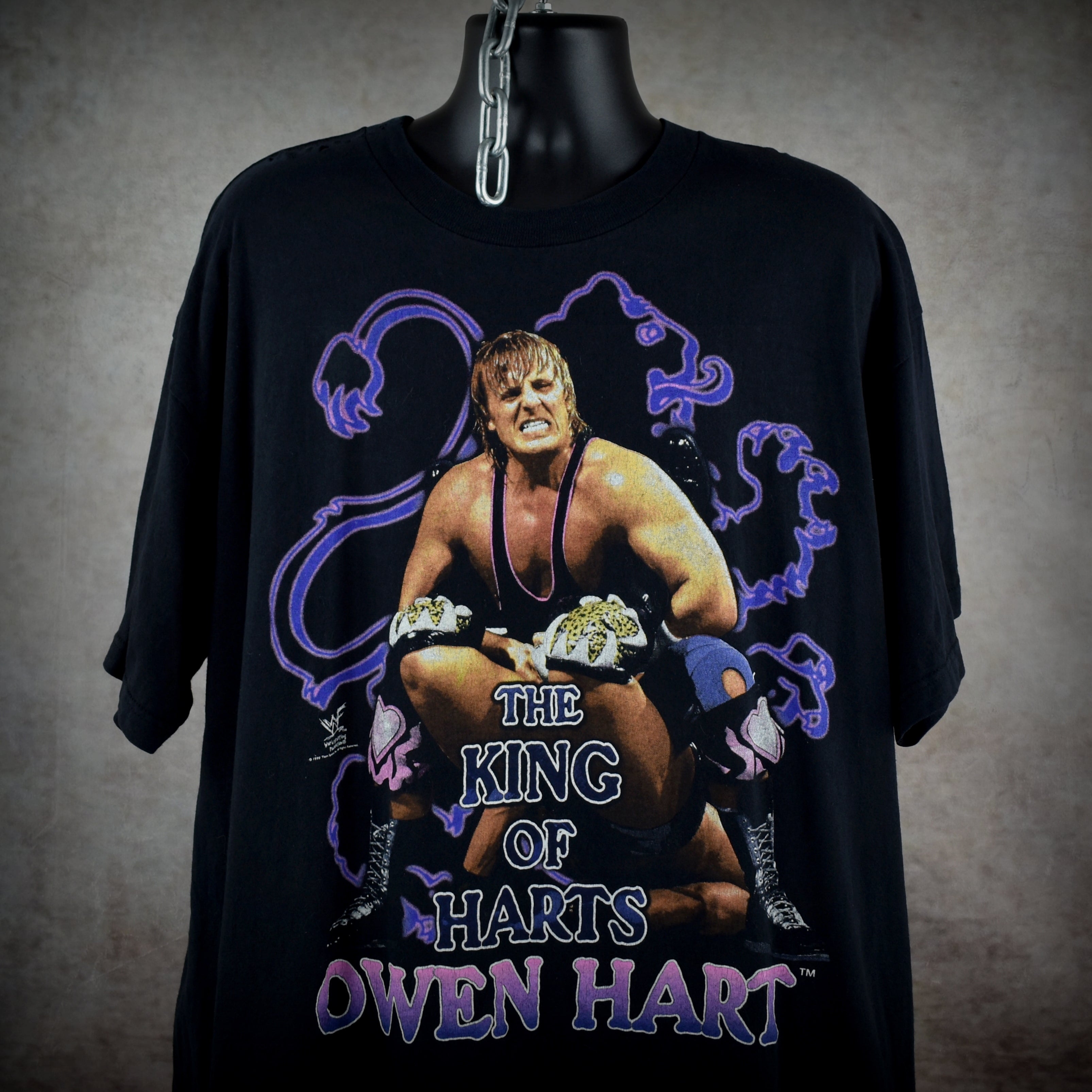 1999 owen hart vintage the king of harts iconic 90s wwf wrestler promo t-shirt