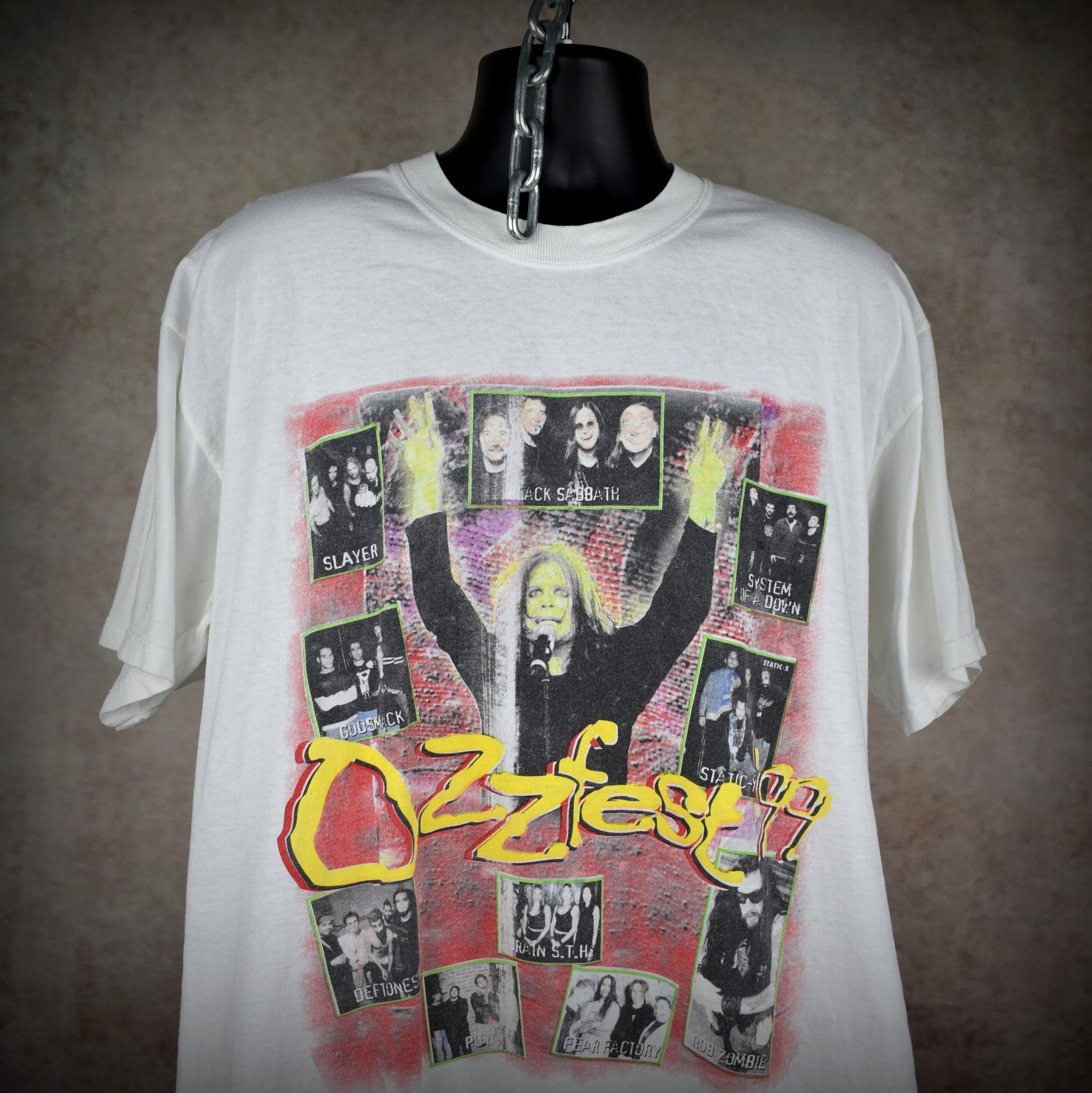 1999 ozzfest vintage 90s black sabbath + deftones + s.o.a.d. + rob zombie + more iconic 90s heavy metal festival tour t-shirt