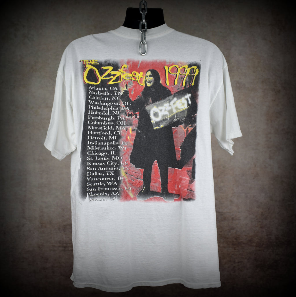 1999 ozzfest vintage 90s black sabbath + deftones + s.o.a.d. + rob zombie + more iconic 90s heavy metal festival tour t-shirt