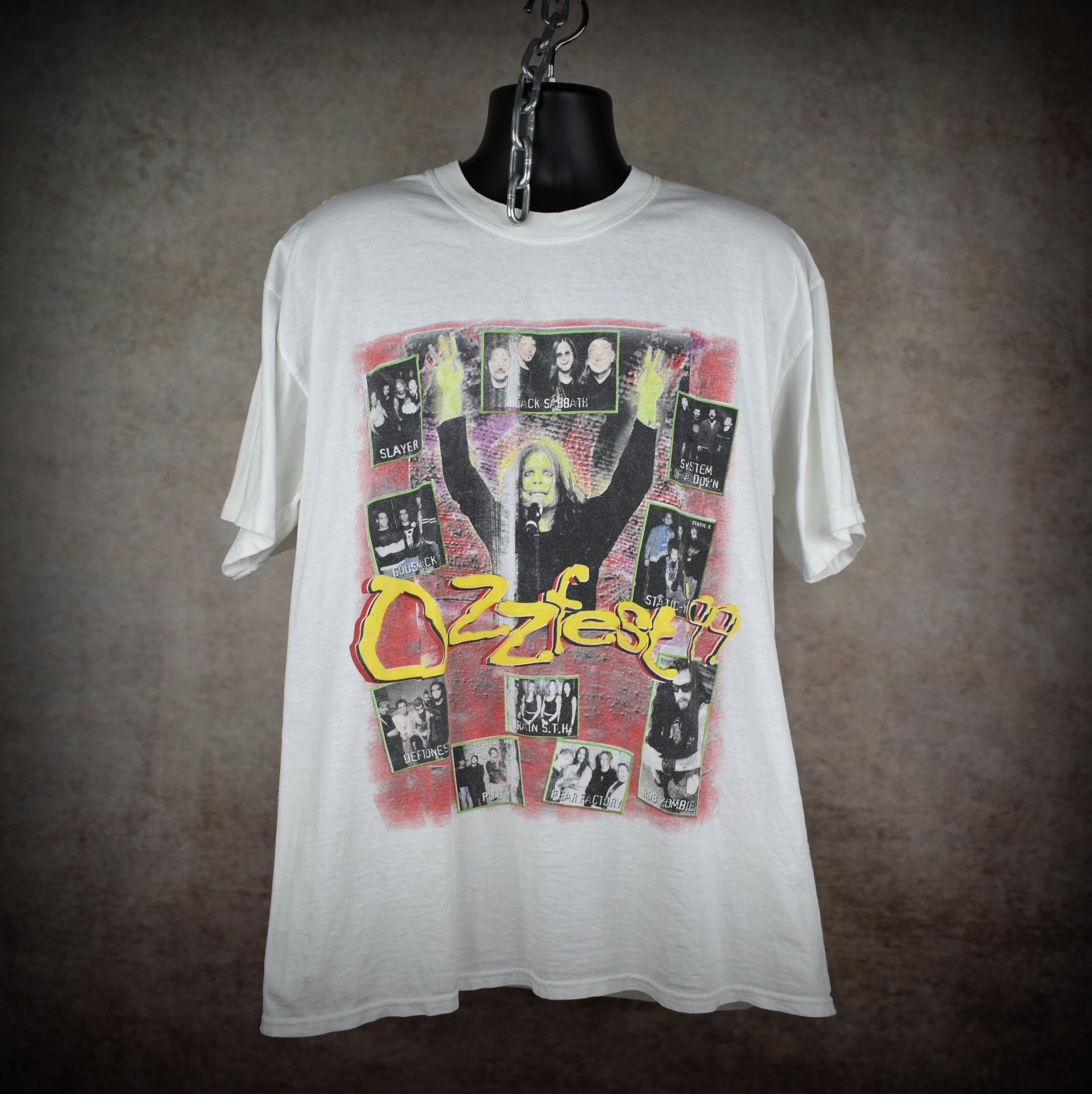 1999 ozzfest vintage 90s black sabbath + deftones + s.o.a.d. + rob zombie + more iconic 90s heavy metal festival tour t-shirt