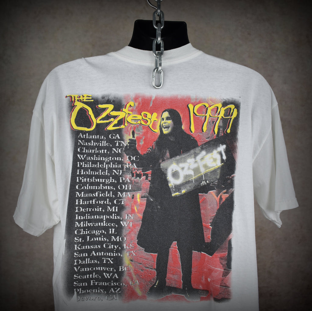 1999 ozzfest vintage 90s black sabbath + deftones + s.o.a.d. + rob zombie + more iconic 90s heavy metal festival tour t-shirt