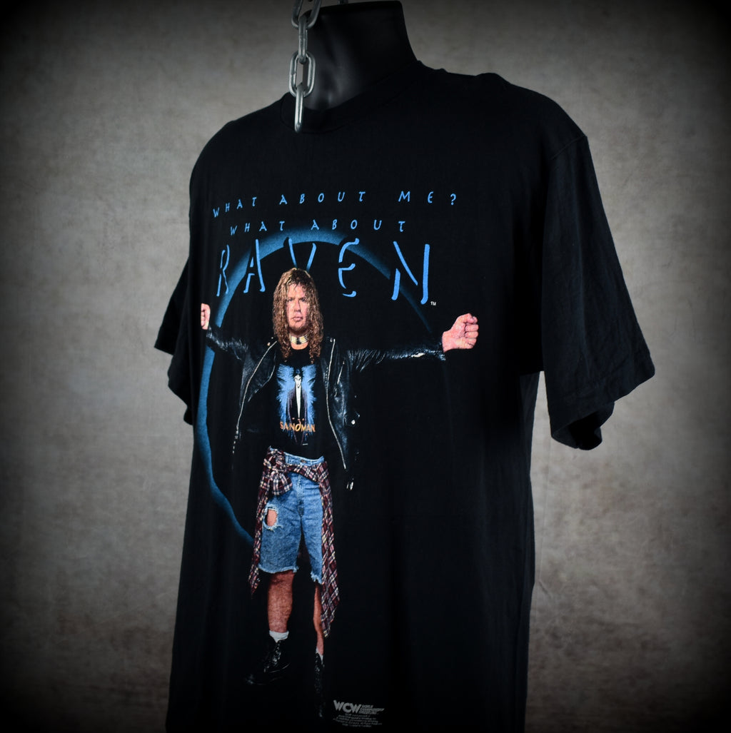 1998 raven vintage what about me? what about raven cult 90s wcw wrestler promo t-shirt