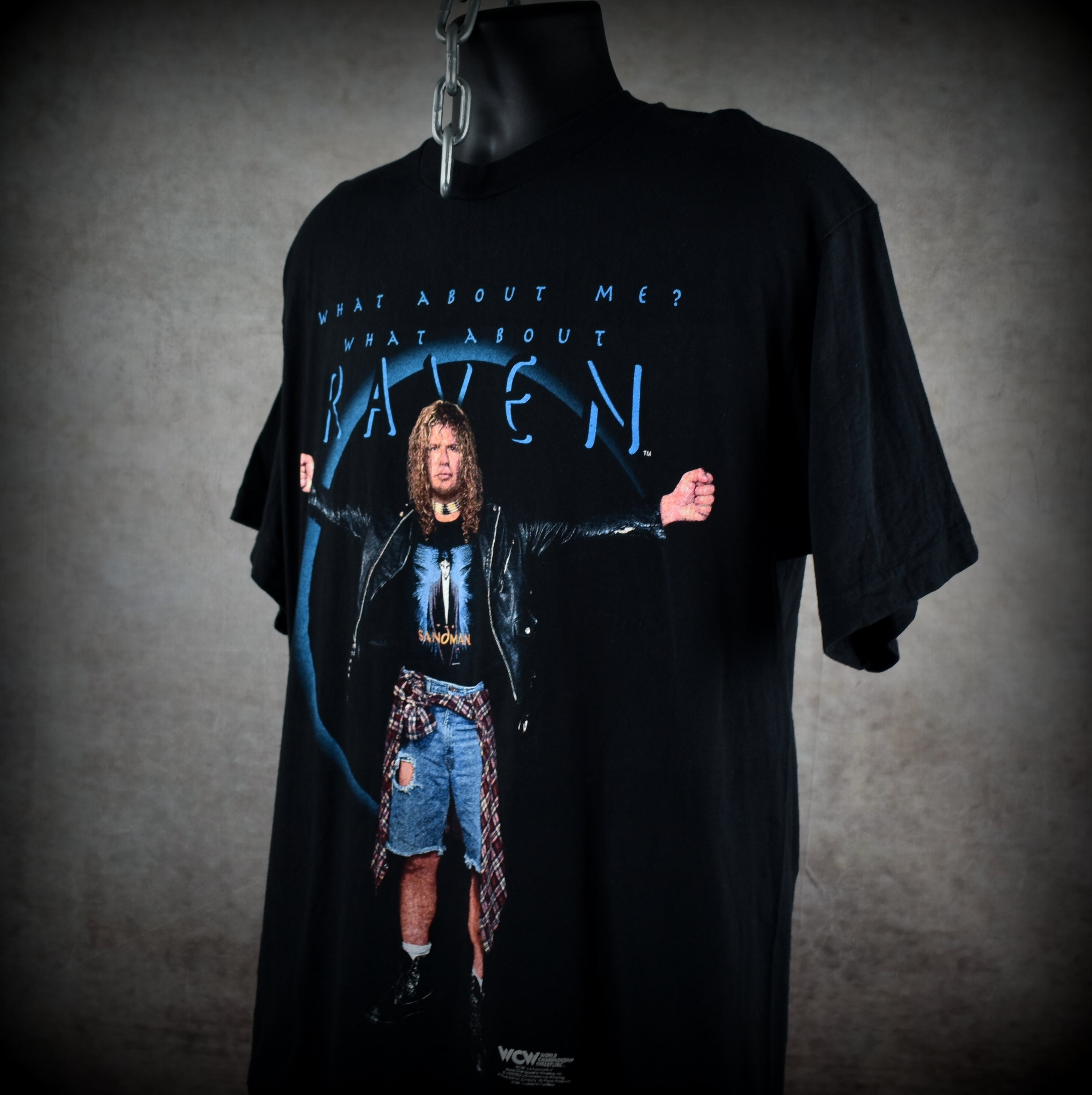 1998 raven vintage what about me? what about raven cult 90s wcw wrestler promo t-shirt