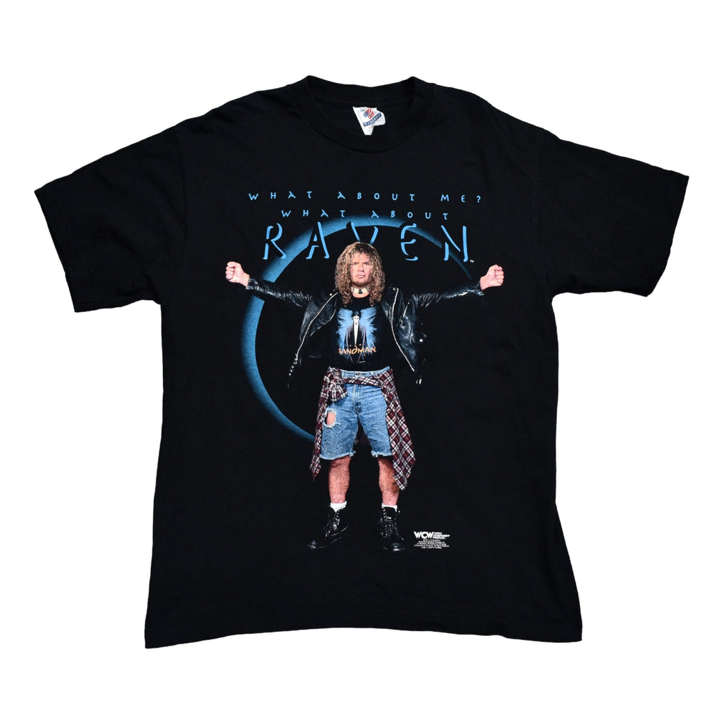 1998 raven vintage what about me? what about raven cult 90s wcw wrestler promo t-shirt
