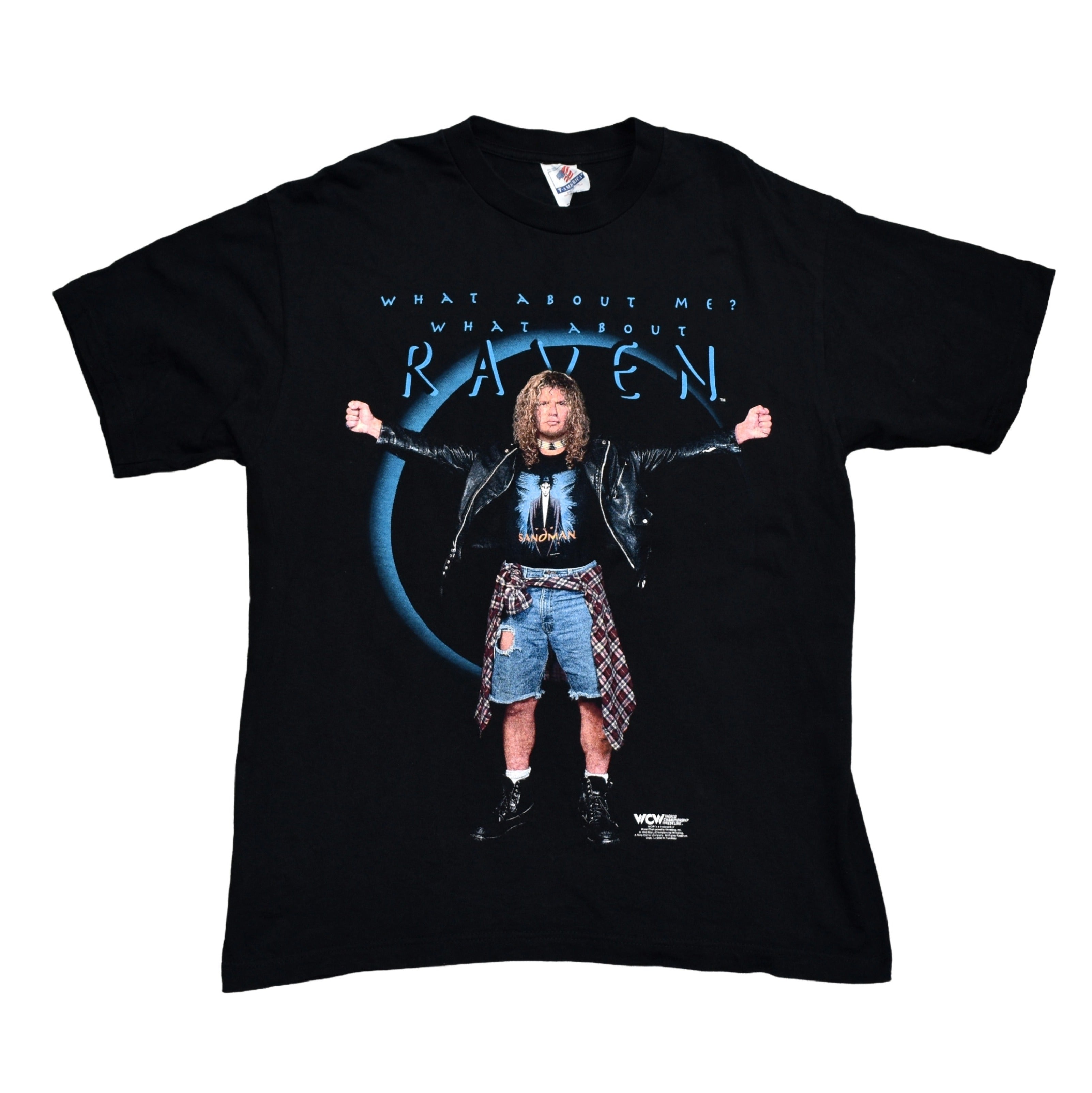 1998 raven vintage what about me? what about raven cult 90s wcw wrestler promo t-shirt