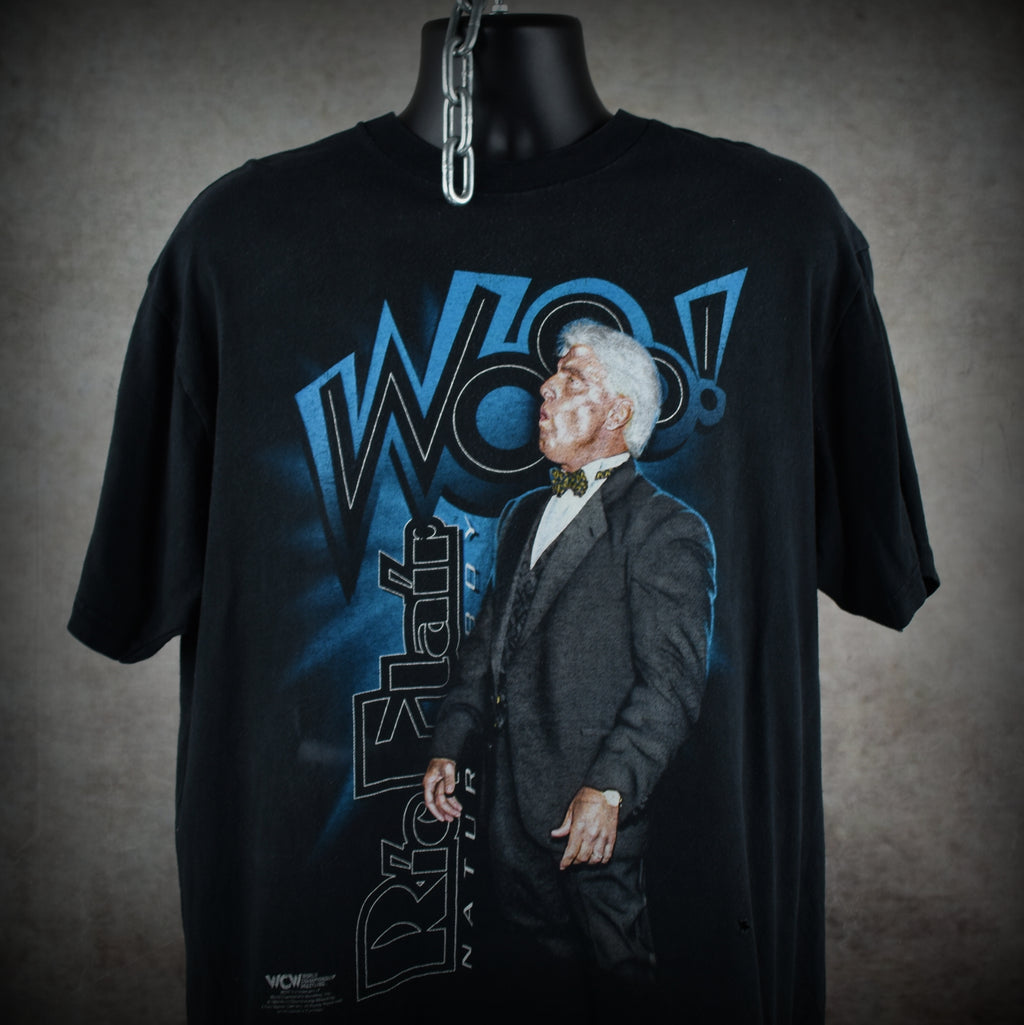 1999 ric flair vintage wooo! iconic nature boy 90s wcw four horsemen wrestler promo t-shirt