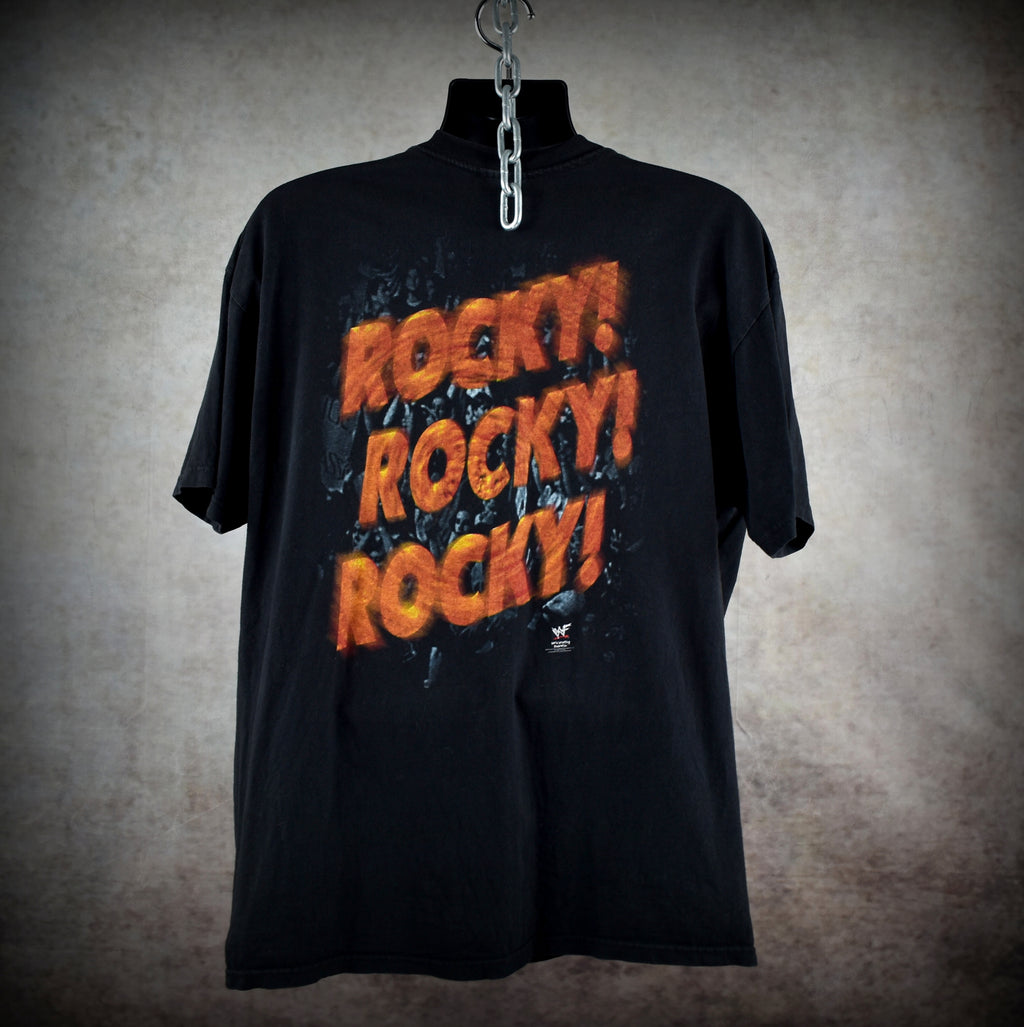 1998 the rock vintage rocky maivia 90s wwf pop culture wrestling icon promo t-shirt
