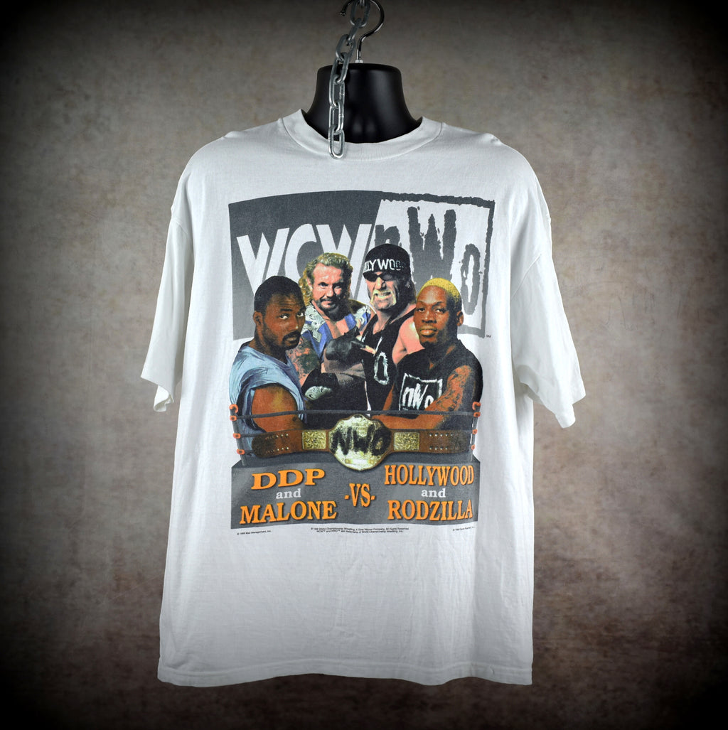 1998 wcw bash at the beach vintage rodzilla + hollywood hogan vs karl malone + ddp 90s wrestling pay-per-view promo t-shirt