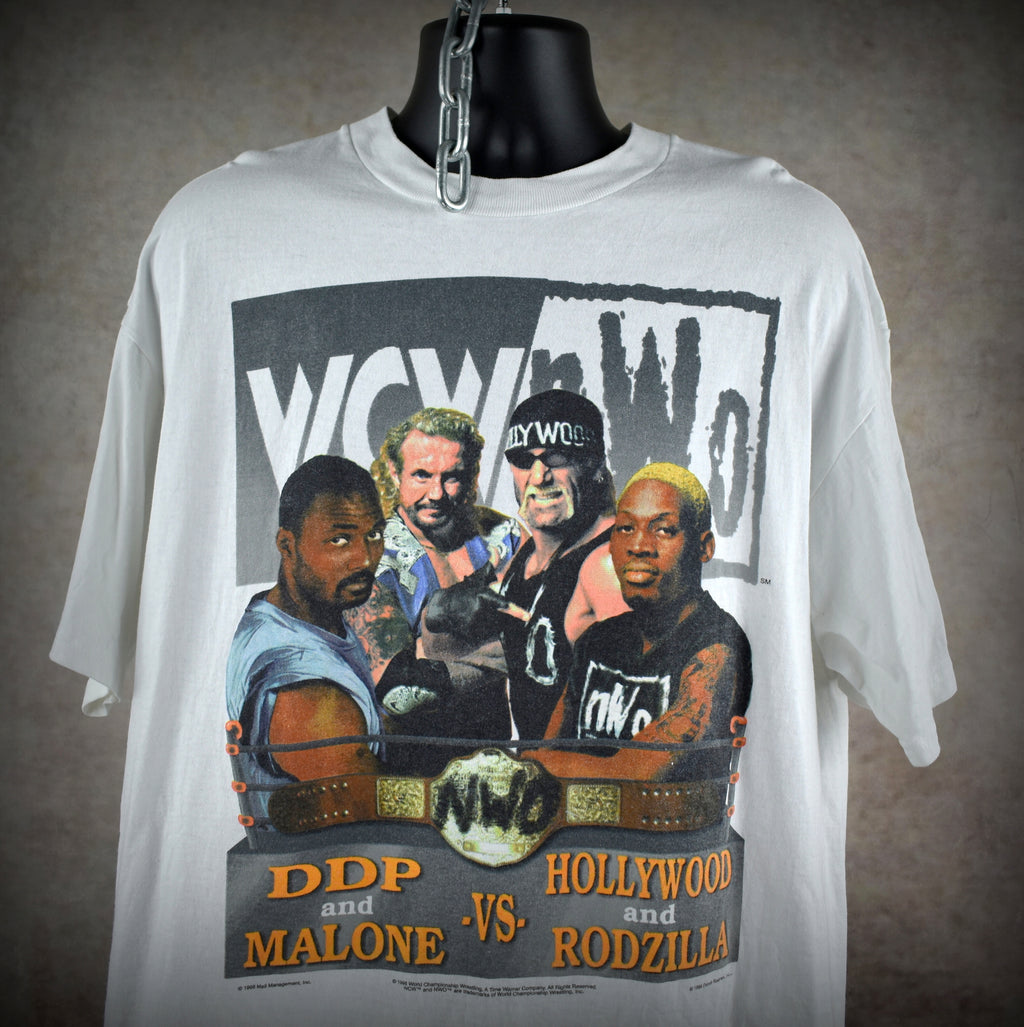 1998 wcw bash at the beach vintage rodzilla + hollywood hogan vs karl malone + ddp 90s wrestling pay-per-view promo t-shirt