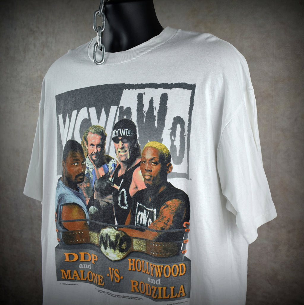 1998 wcw bash at the beach vintage rodzilla + hollywood hogan vs karl malone + ddp 90s wrestling pay-per-view promo t-shirt