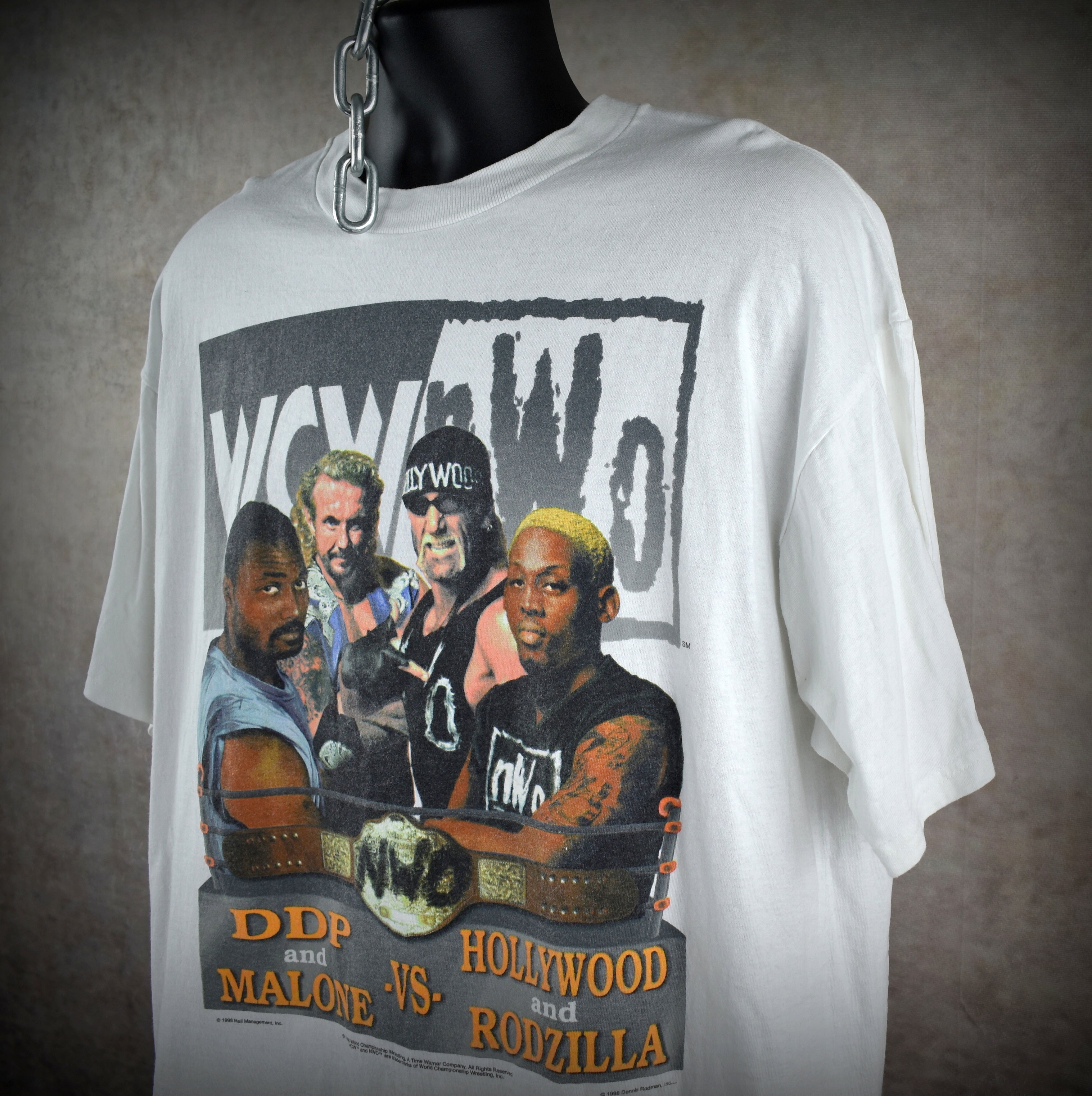 1998 wcw bash at the beach vintage rodzilla + hollywood hogan vs karl malone + ddp 90s wrestling pay-per-view promo t-shirt