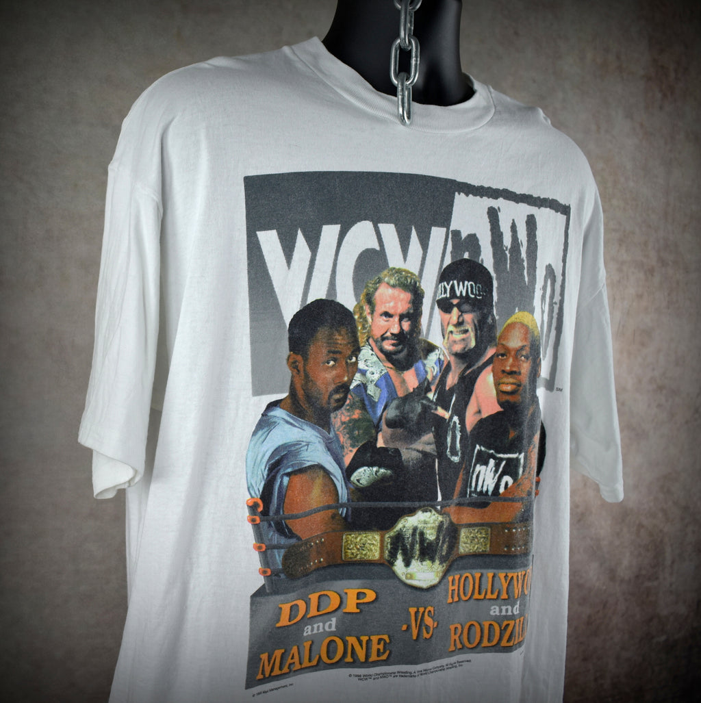 1998 wcw bash at the beach vintage rodzilla + hollywood hogan vs karl malone + ddp 90s wrestling pay-per-view promo t-shirt
