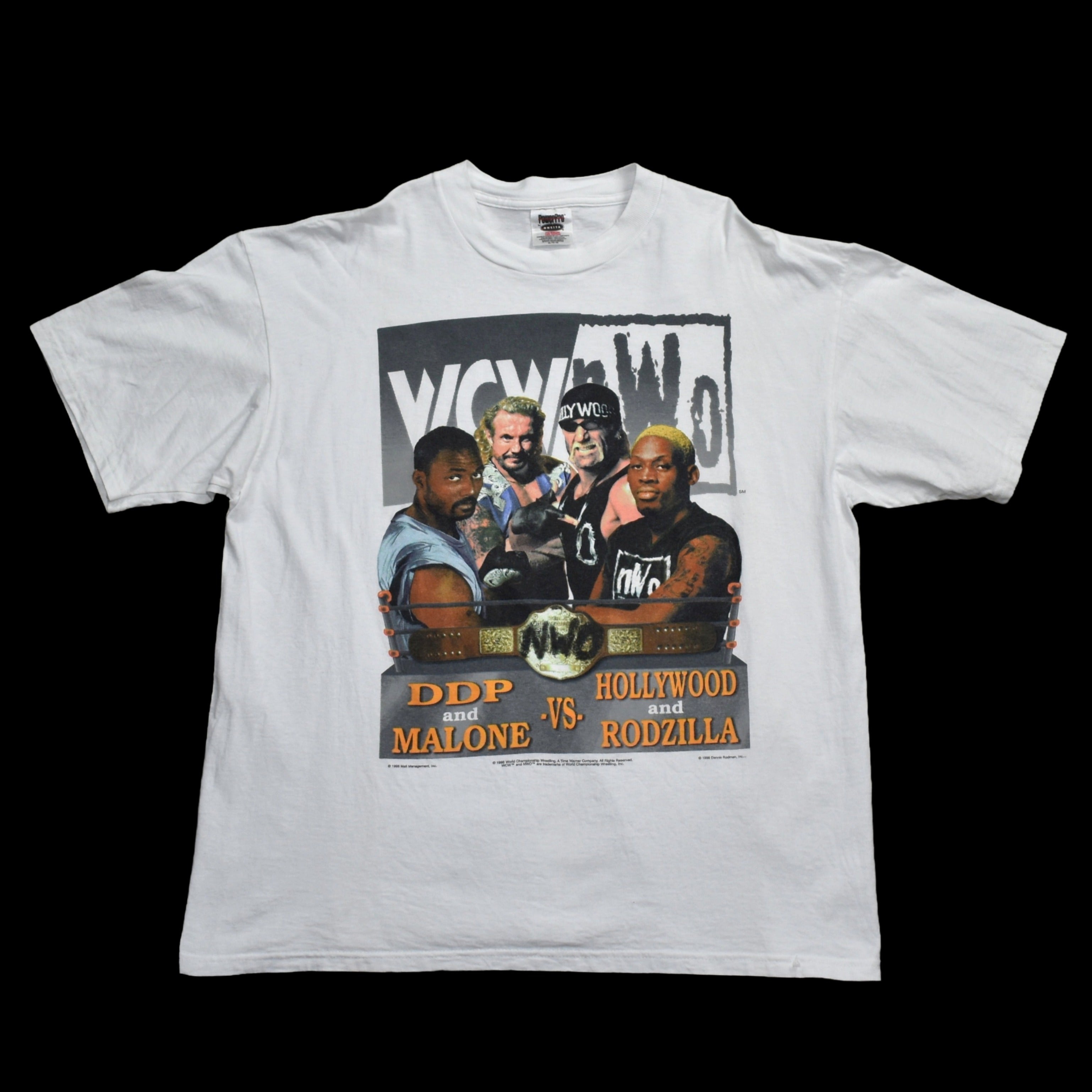 1998 wcw bash at the beach vintage rodzilla + hollywood hogan vs karl malone + ddp 90s wrestling pay-per-view promo t-shirt