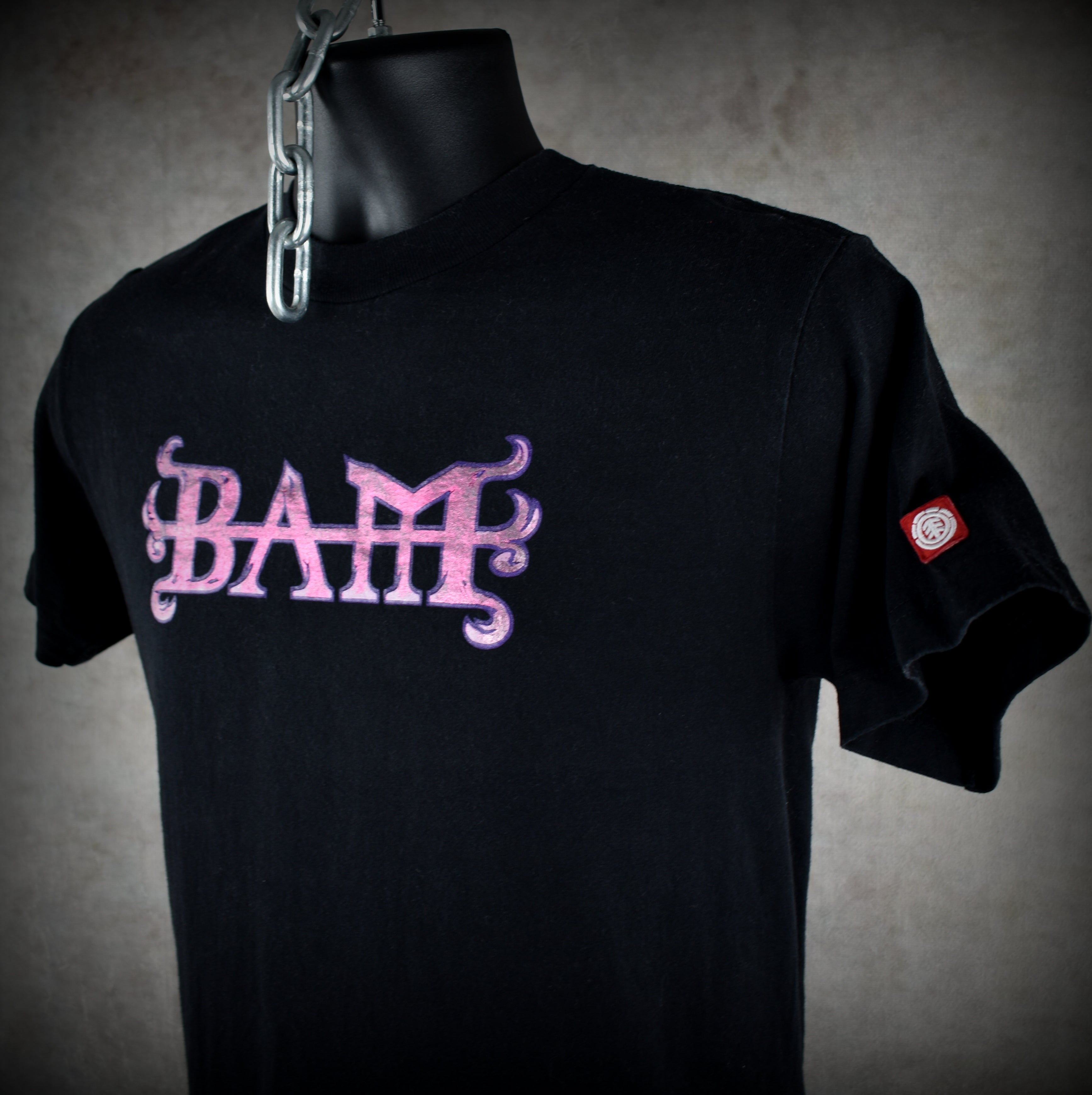 2000s bam margera vintage viva la bam era metallic pink heartagram element skateboards promo t-shirt