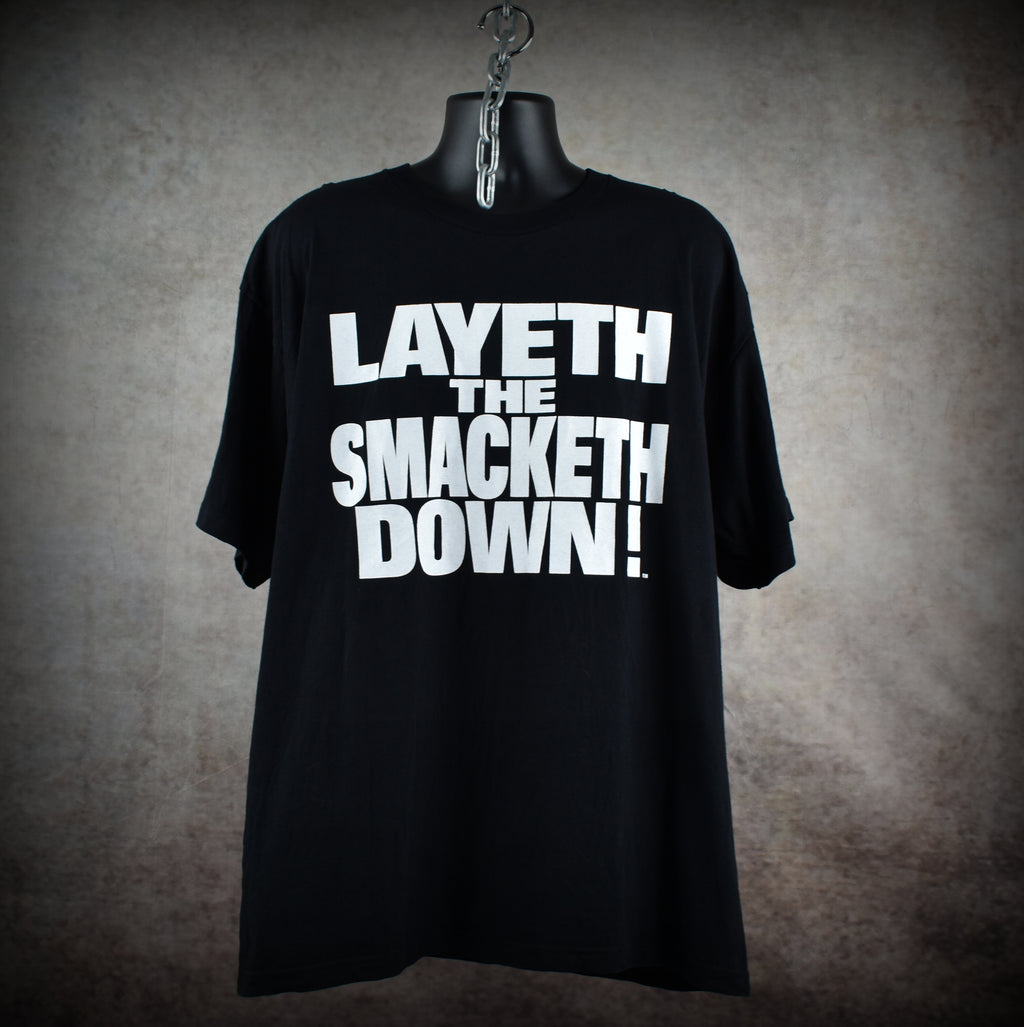 1998 the rock vintage layeth the smacketh down 90s wwf superstar wrestler promo t-shirt
