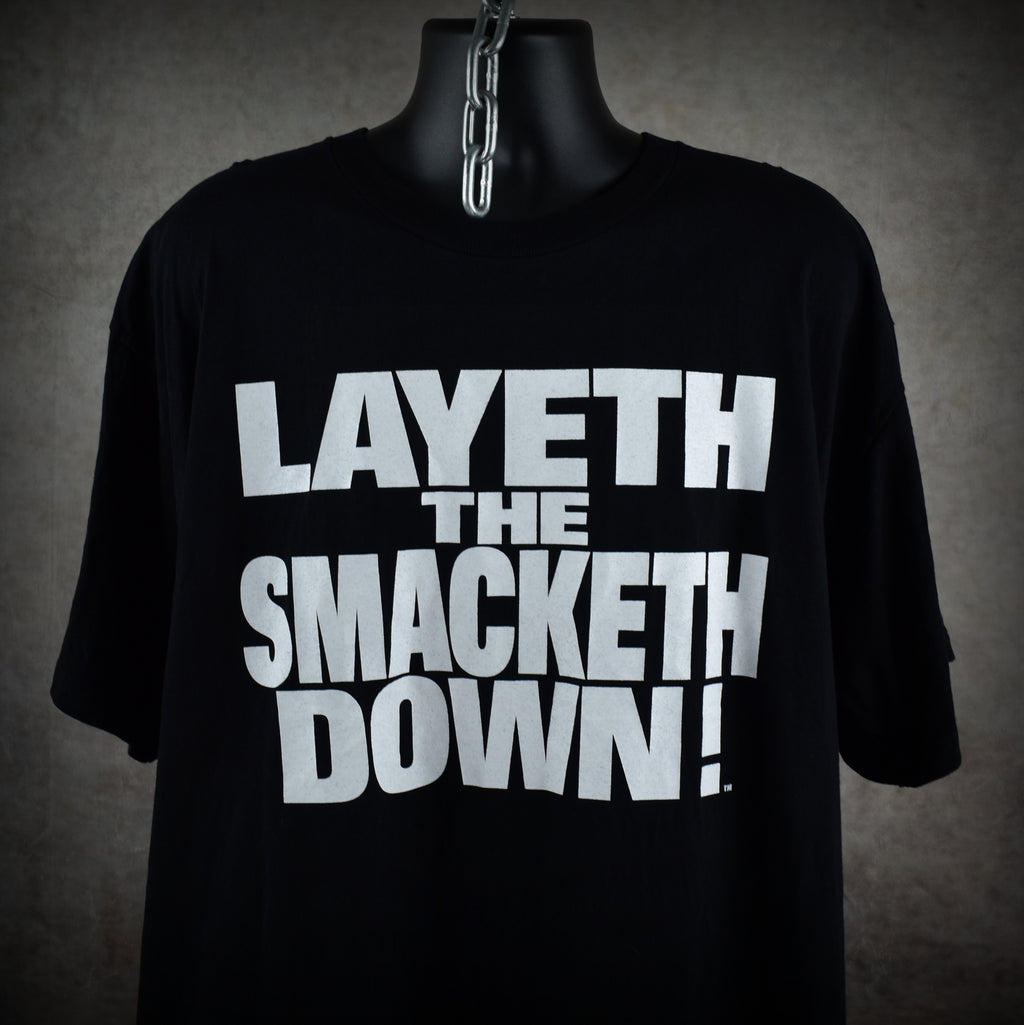 1998 the rock vintage layeth the smacketh down 90s wwf superstar wrestler promo t-shirt