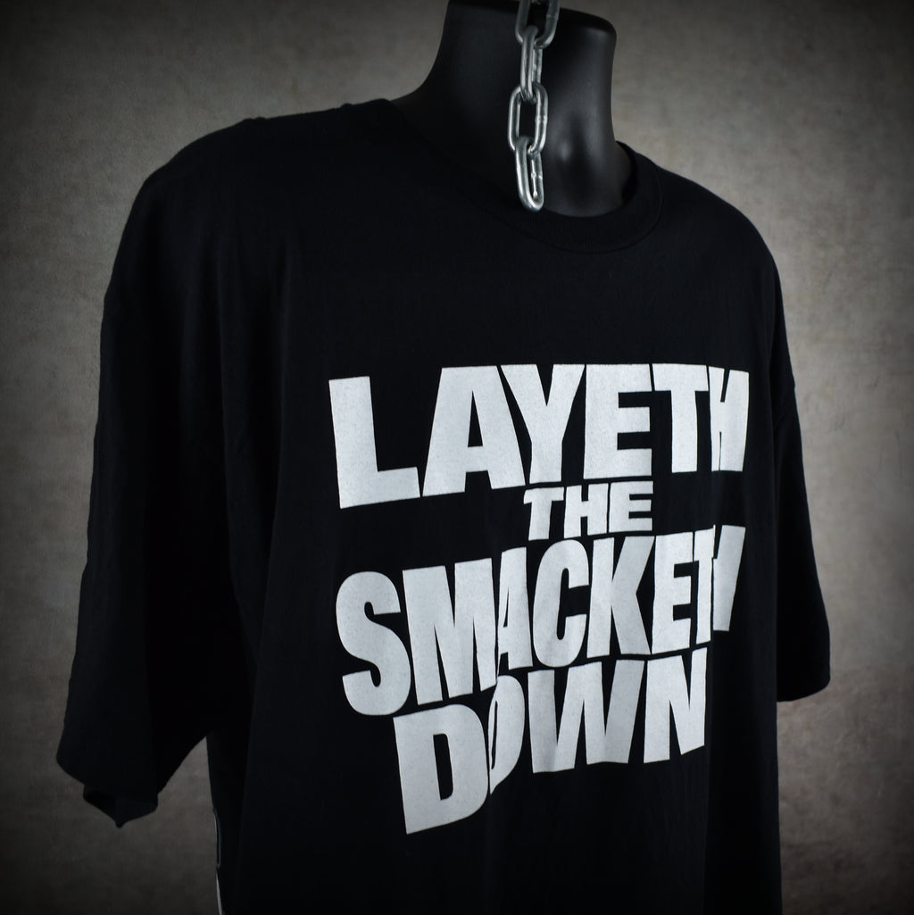 1998 the rock vintage layeth the smacketh down 90s wwf superstar wrestler promo t-shirt