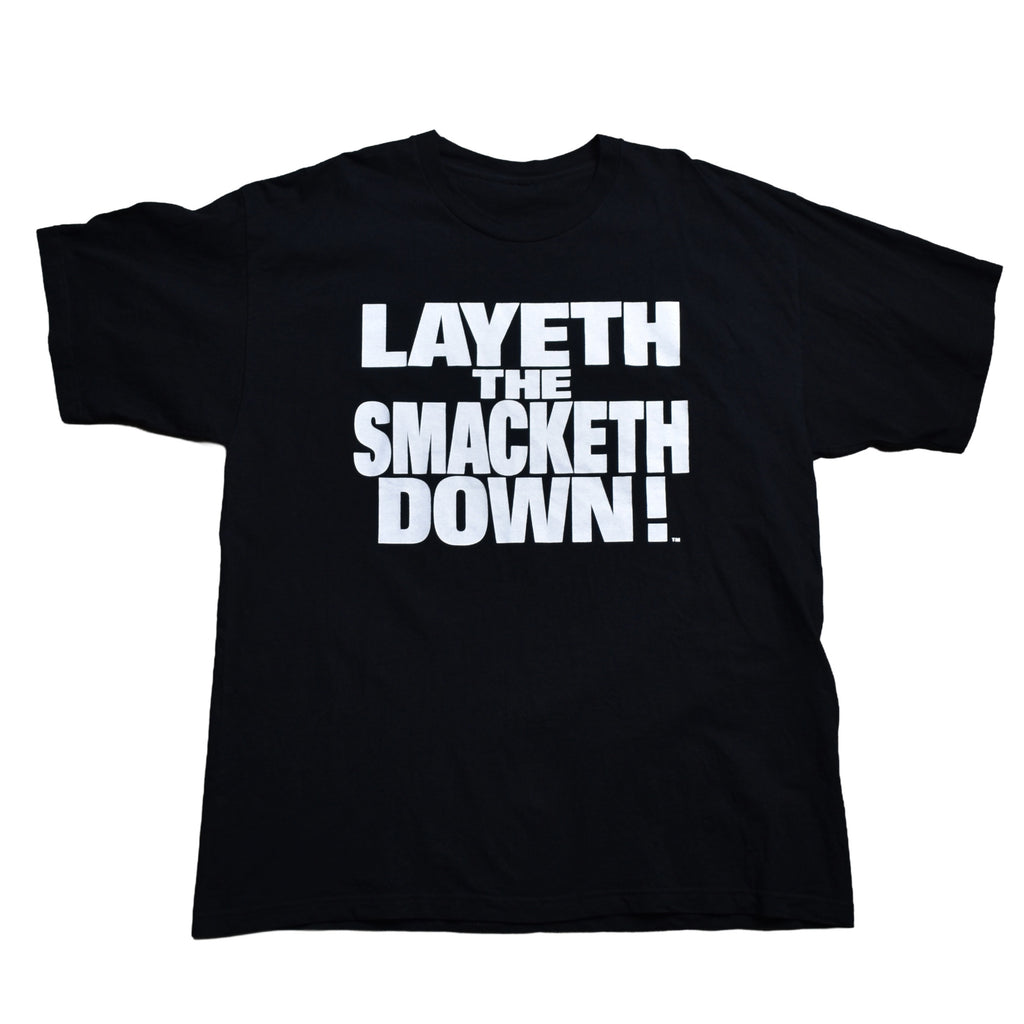 1998 the rock vintage layeth the smacketh down 90s wwf superstar wrestler promo t-shirt