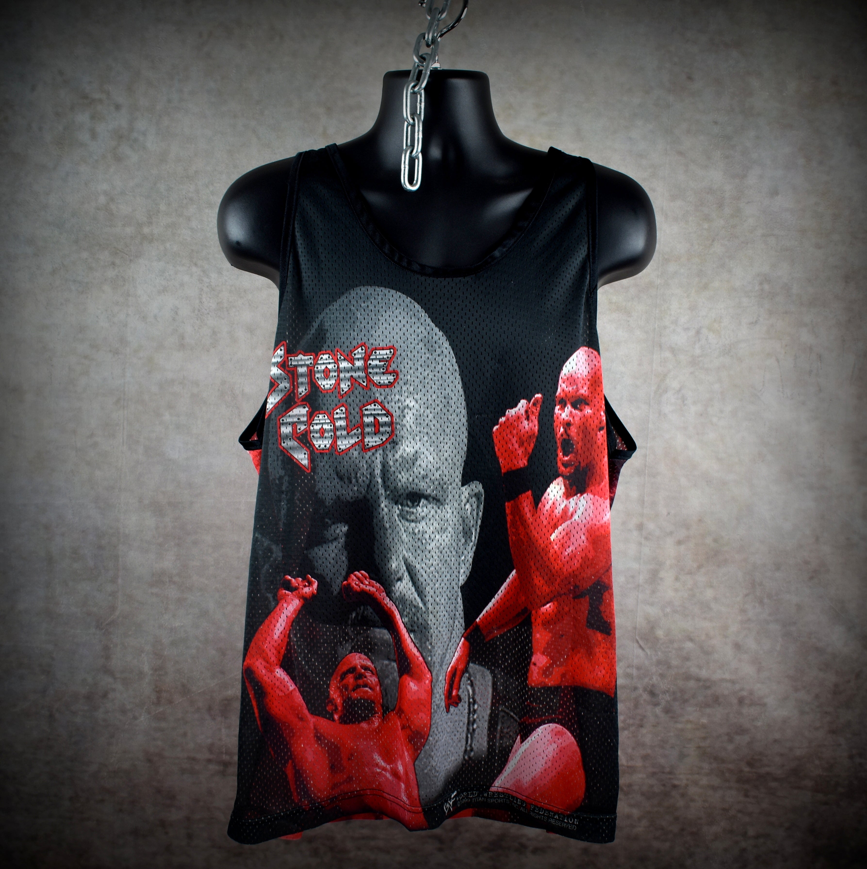 1999 world wrestling federation vintage stone cold + dx + the headbangers all over print 90s wrestling promo mesh tank top
