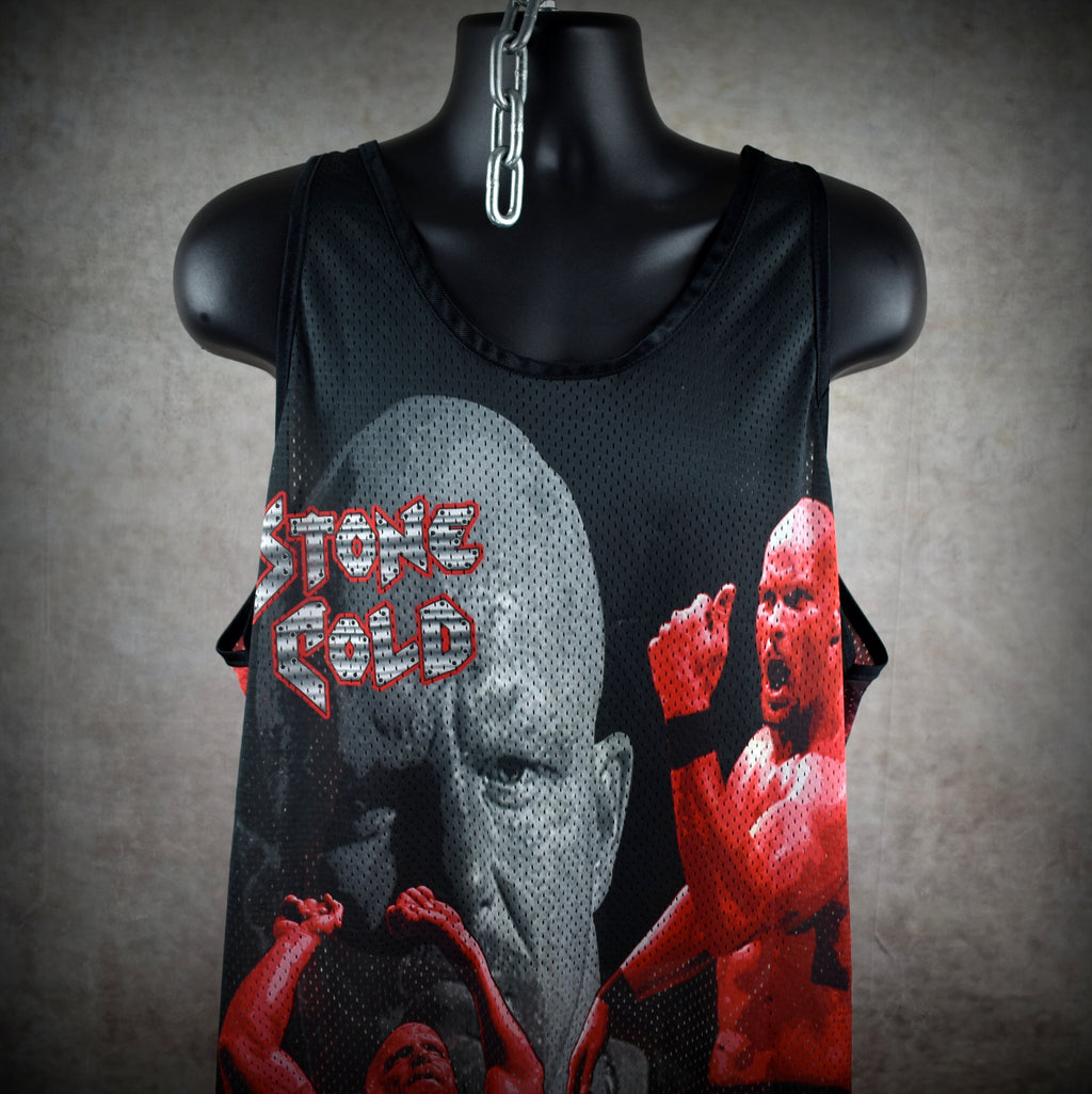 1999 world wrestling federation vintage stone cold + dx + the headbangers all over print 90s wrestling promo mesh tank top