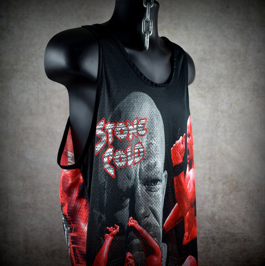 1999 world wrestling federation vintage stone cold + dx + the headbangers all over print 90s wrestling promo mesh tank top