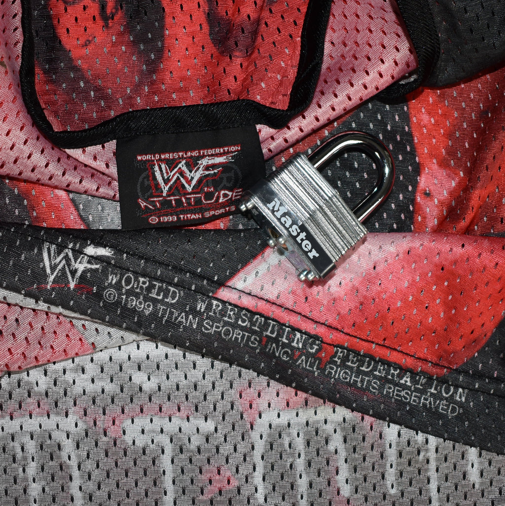 1999 world wrestling federation vintage stone cold + dx + the headbangers all over print 90s wrestling promo mesh tank top