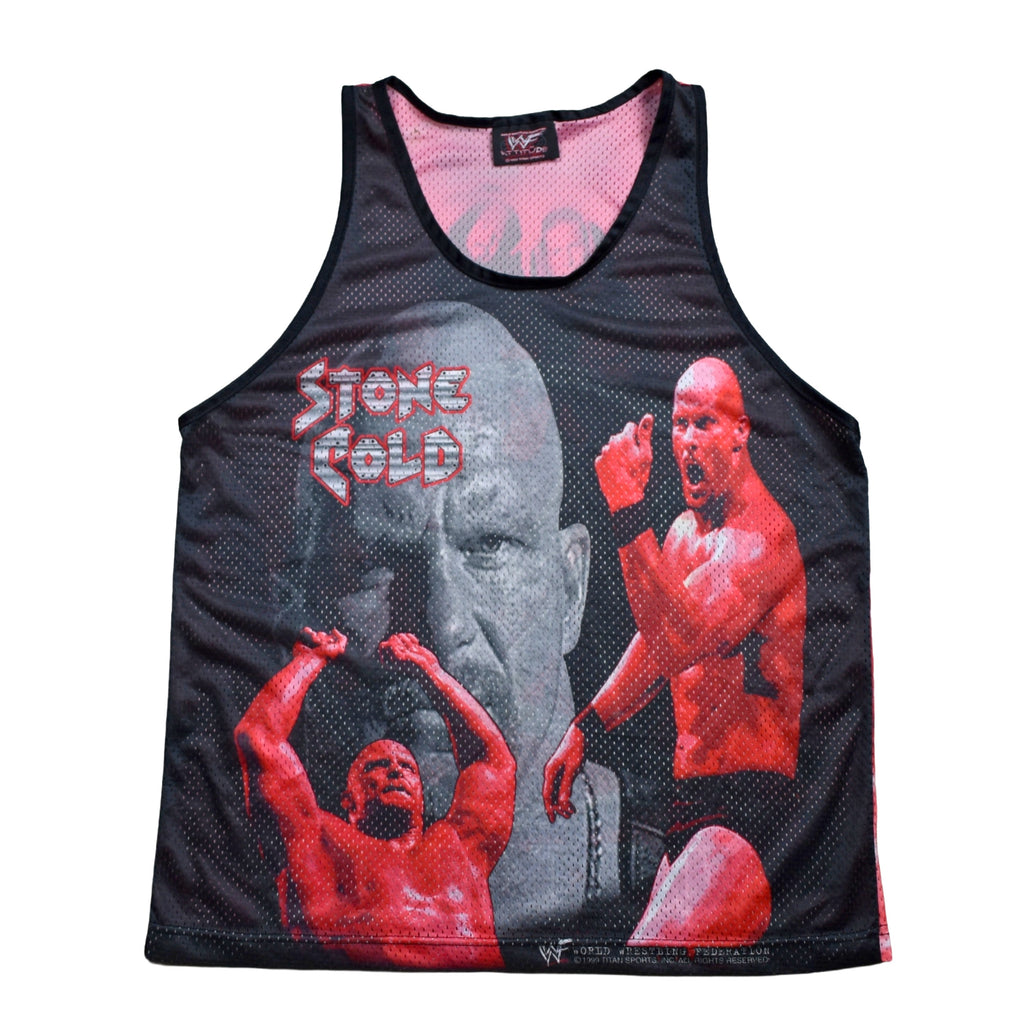 1999 world wrestling federation vintage stone cold + dx + the headbangers all over print 90s wrestling promo mesh tank top