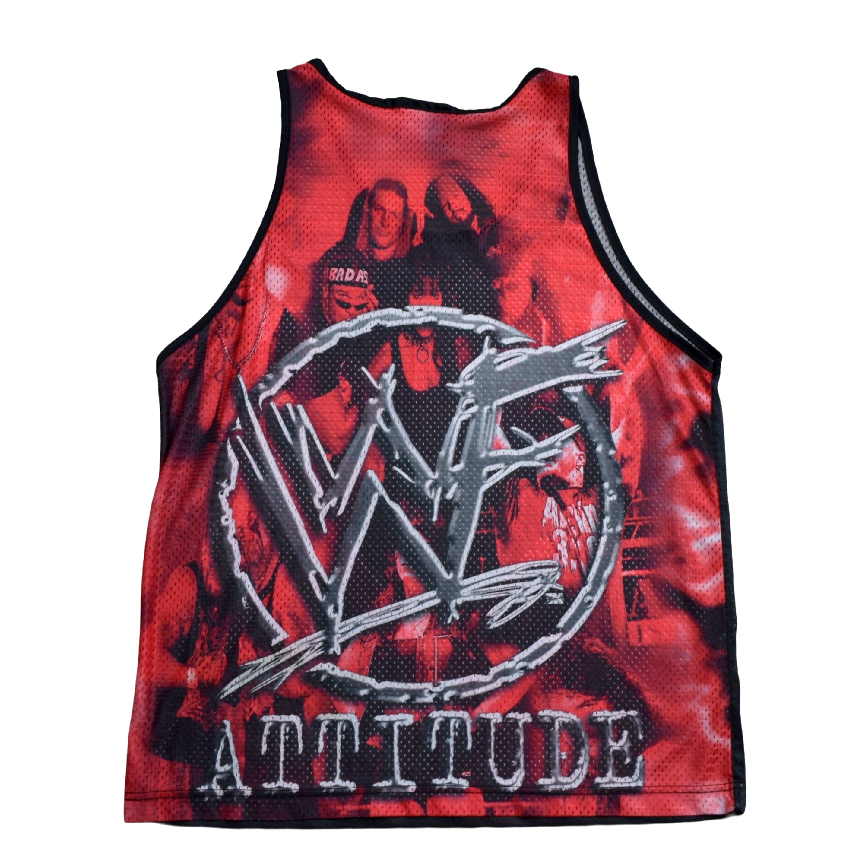 1999 world wrestling federation vintage stone cold + dx + the headbangers all over print 90s wrestling promo mesh tank top