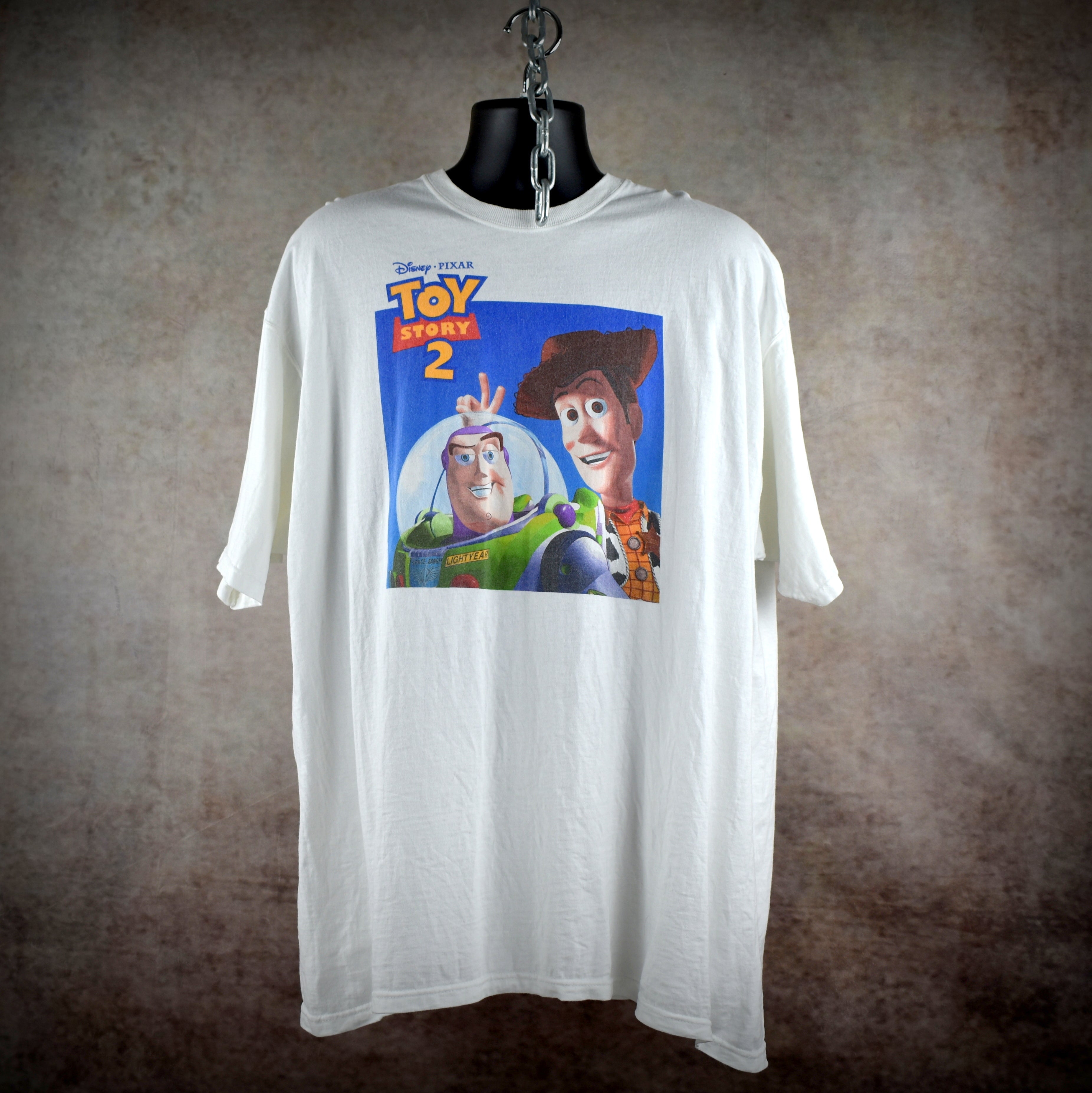 1999 toy story 2 vintage y2k classic buzz lightyear + woody cast and crew movie promo t-shirt