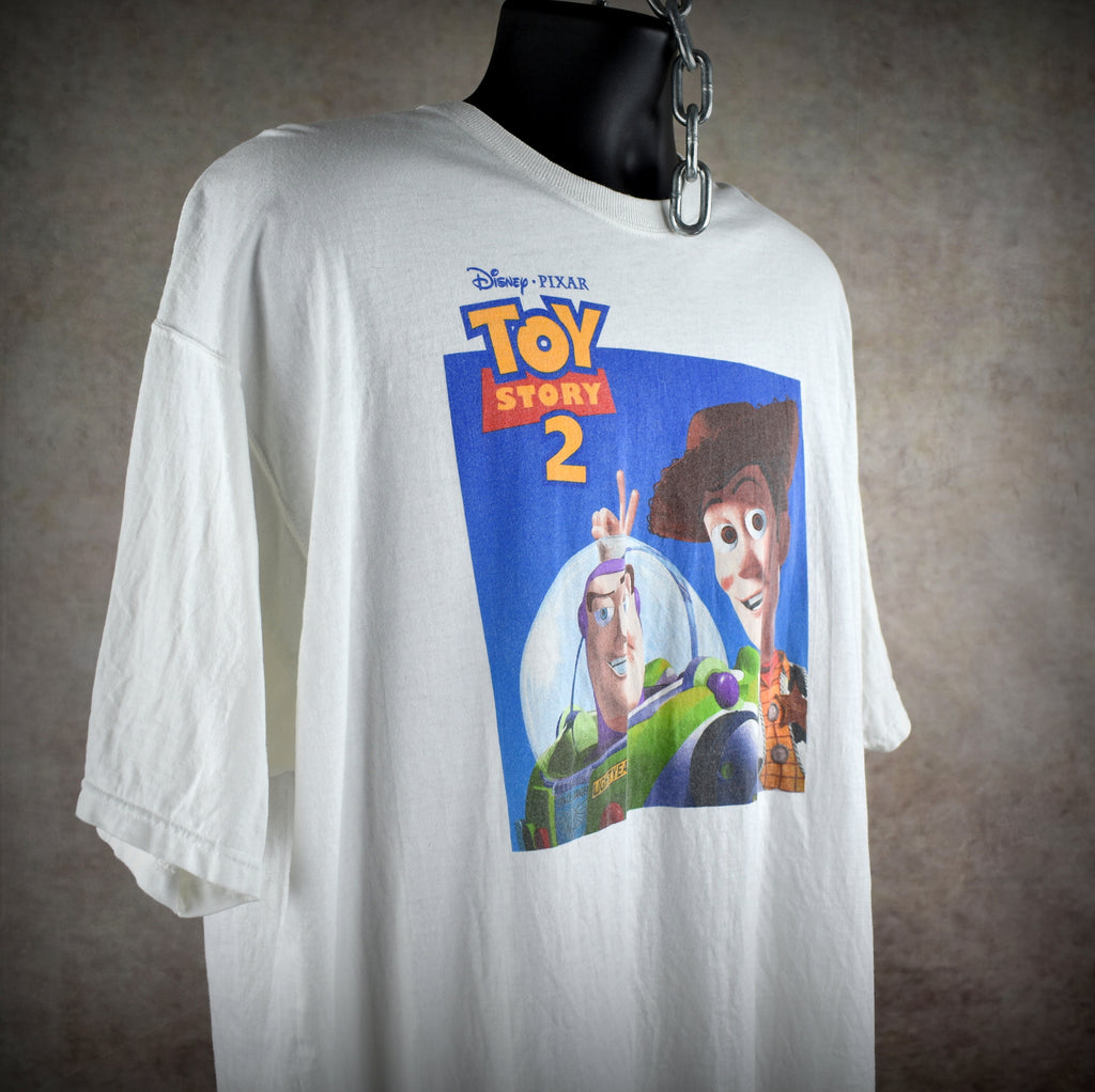 1999 toy story 2 vintage y2k classic buzz lightyear + woody cast and crew movie promo t-shirt