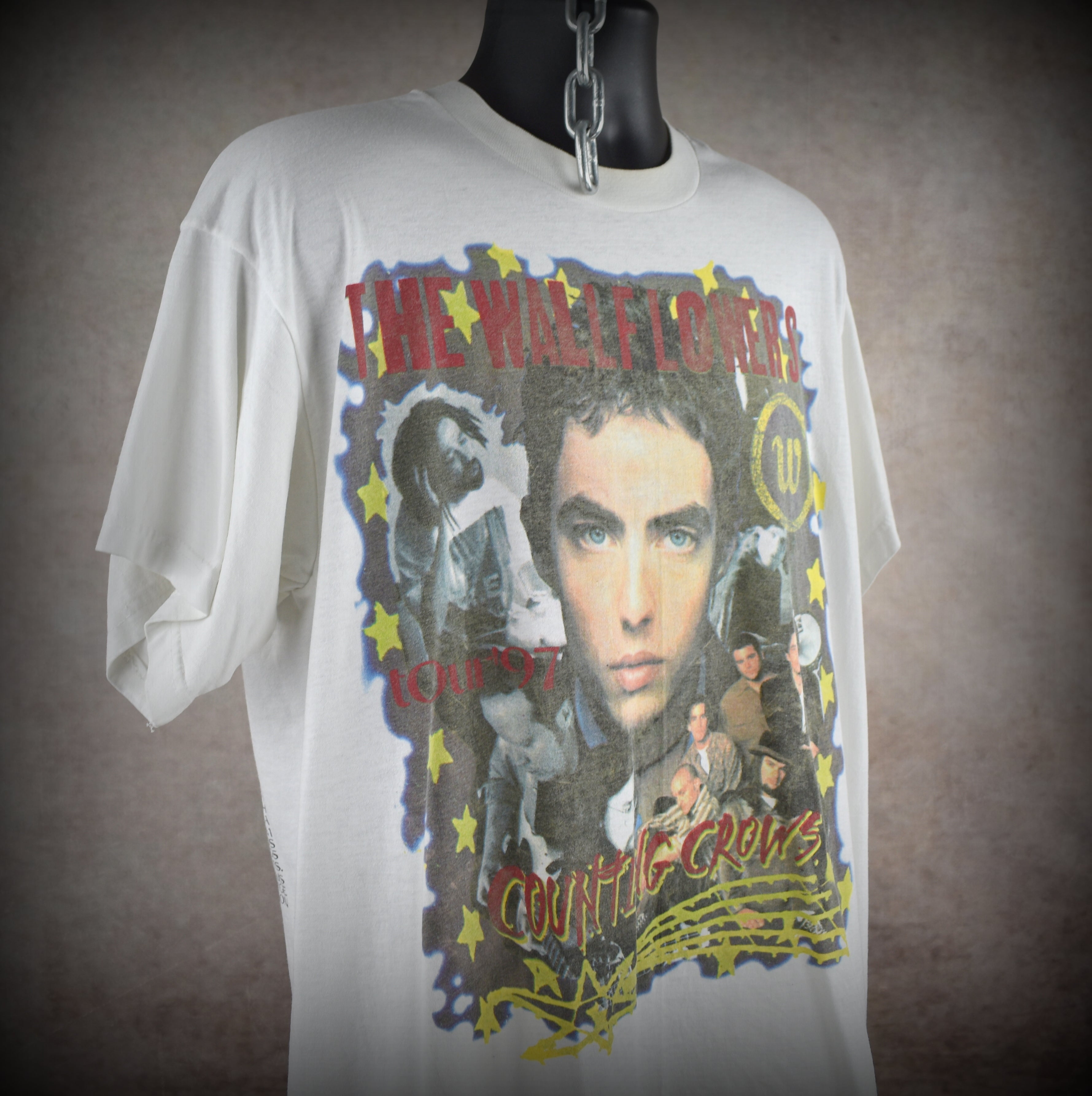 1997 the wallflowers + counting crows vintage alt rock rap tee classic 90s bootleg concert t-shirt