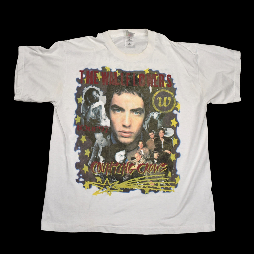 1997 the wallflowers + counting crows vintage alt rock rap tee classic 90s bootleg concert t-shirt