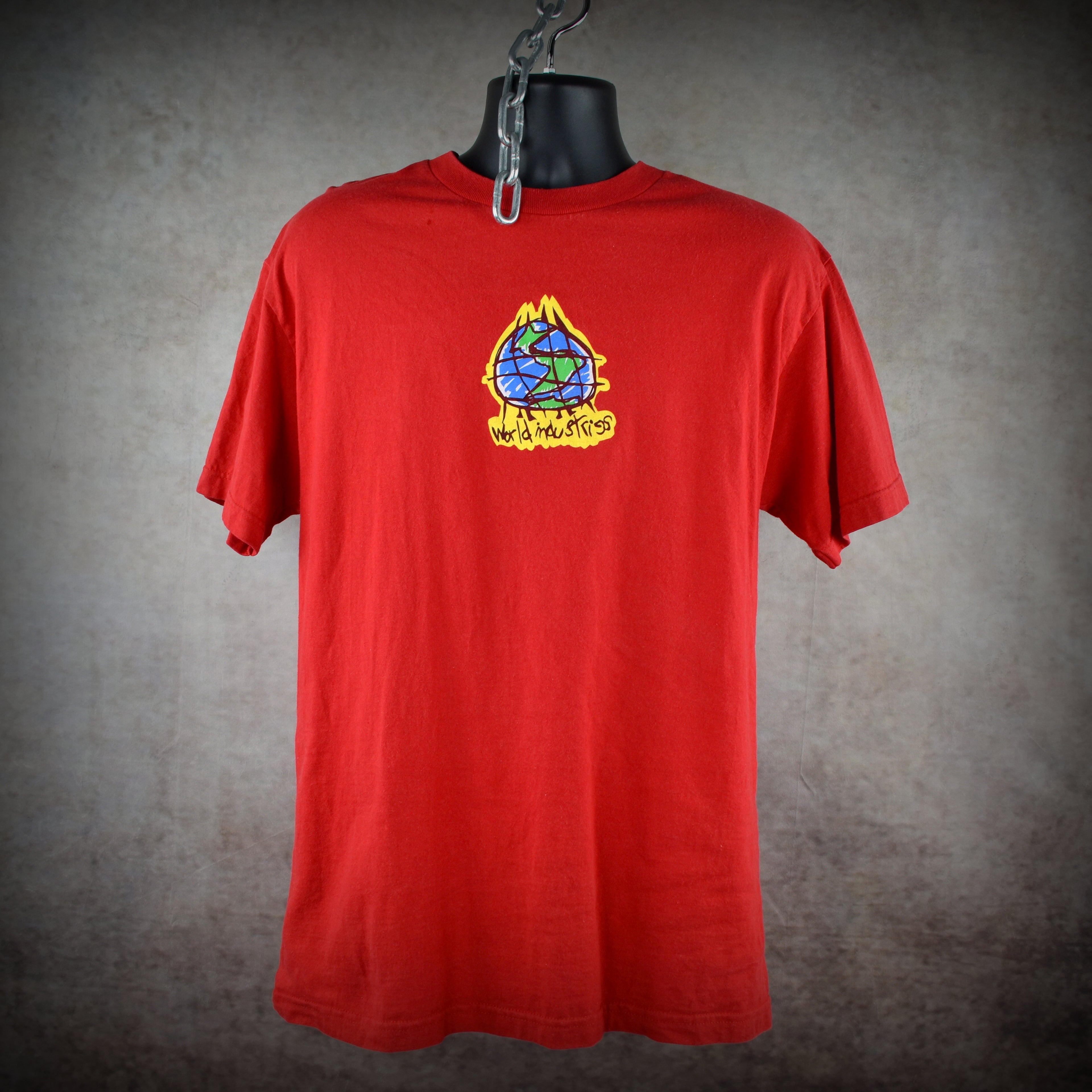 1990s world industries vintage daewon song vs rodney mullen era classic 90s skate brand scribble logo t-shirt