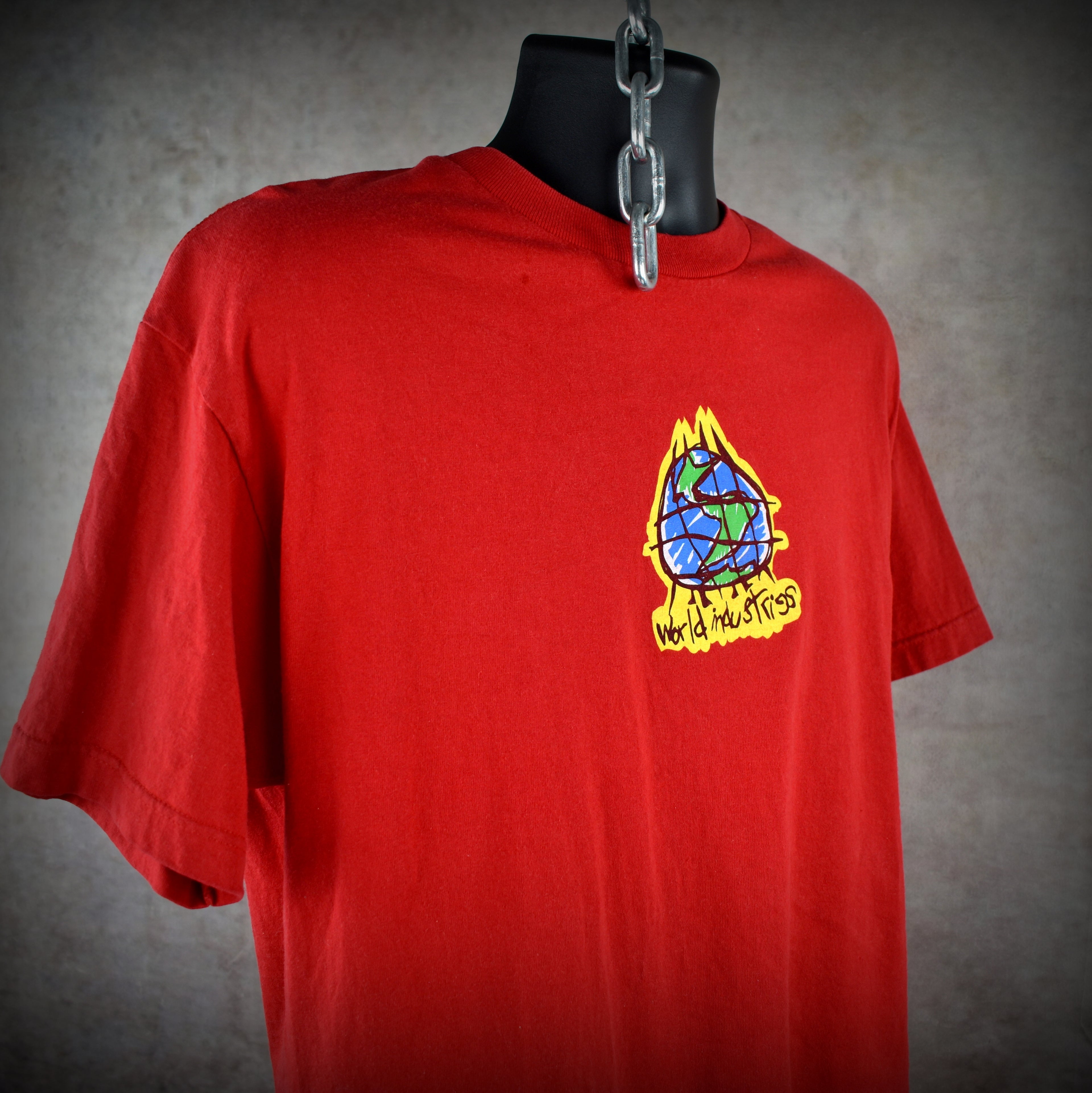 1990s world industries vintage daewon song vs rodney mullen era classic 90s skate brand scribble logo t-shirt