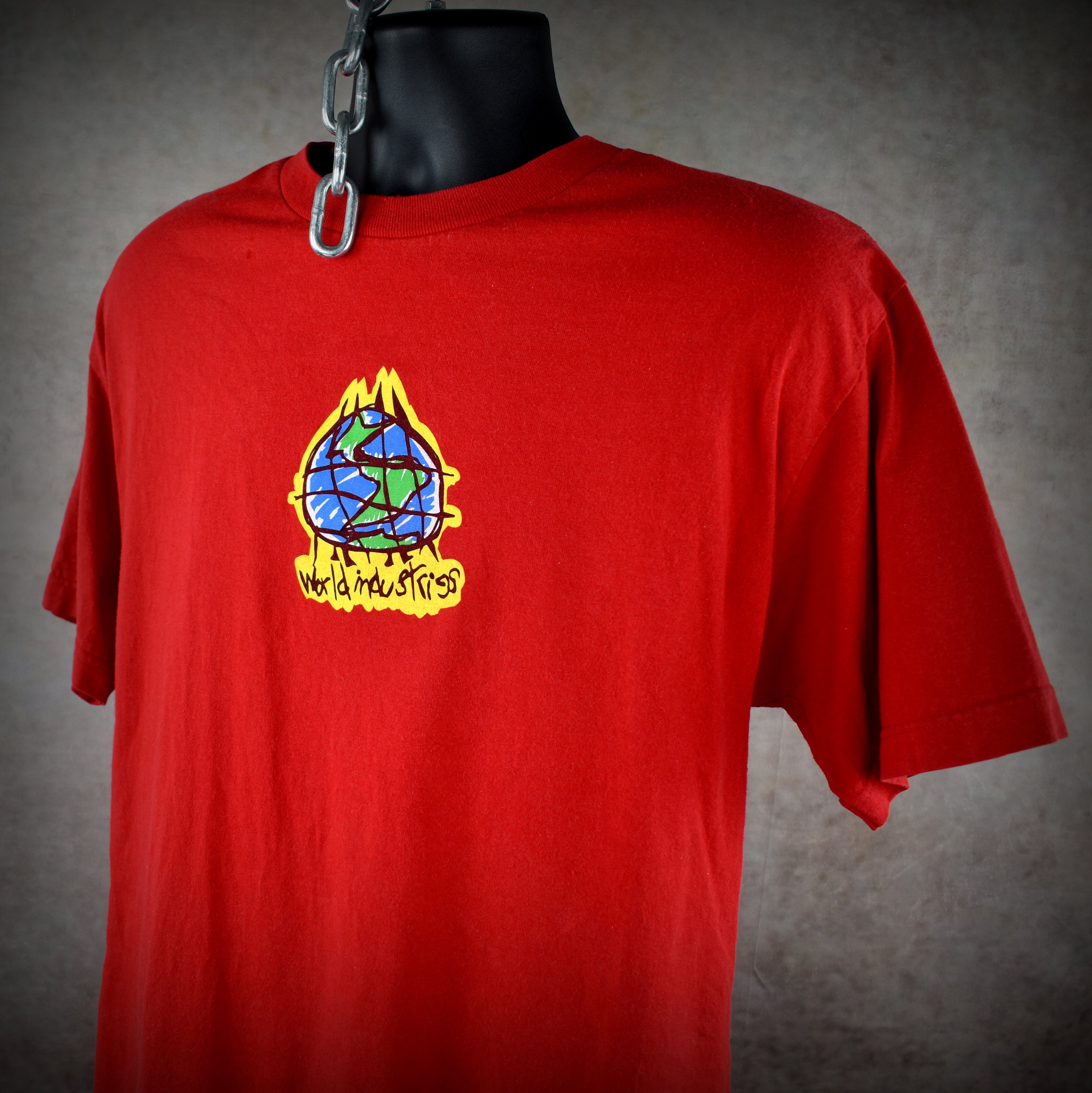 1990s world industries vintage daewon song vs rodney mullen era classic 90s skate brand scribble logo t-shirt